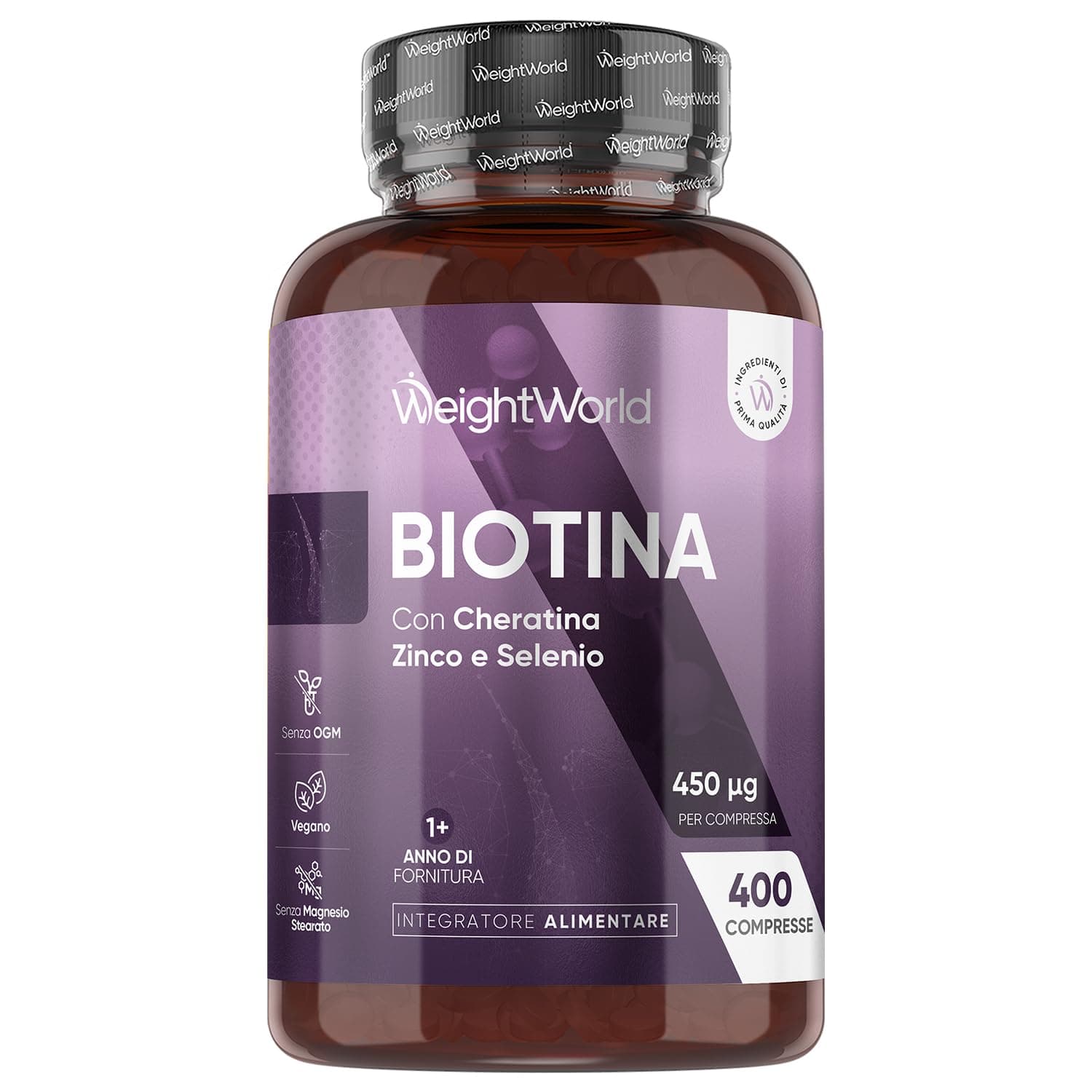 Biotina Capelli 450μg, 400 Microcompresse Vegane (13+ Mesi), Integratori per Capelli con Cheratina e Zinco, Vitamina B7 e Selenio, La Biotina Contribuisce al Mantenimento di una Pelle Normale (EFSA)
