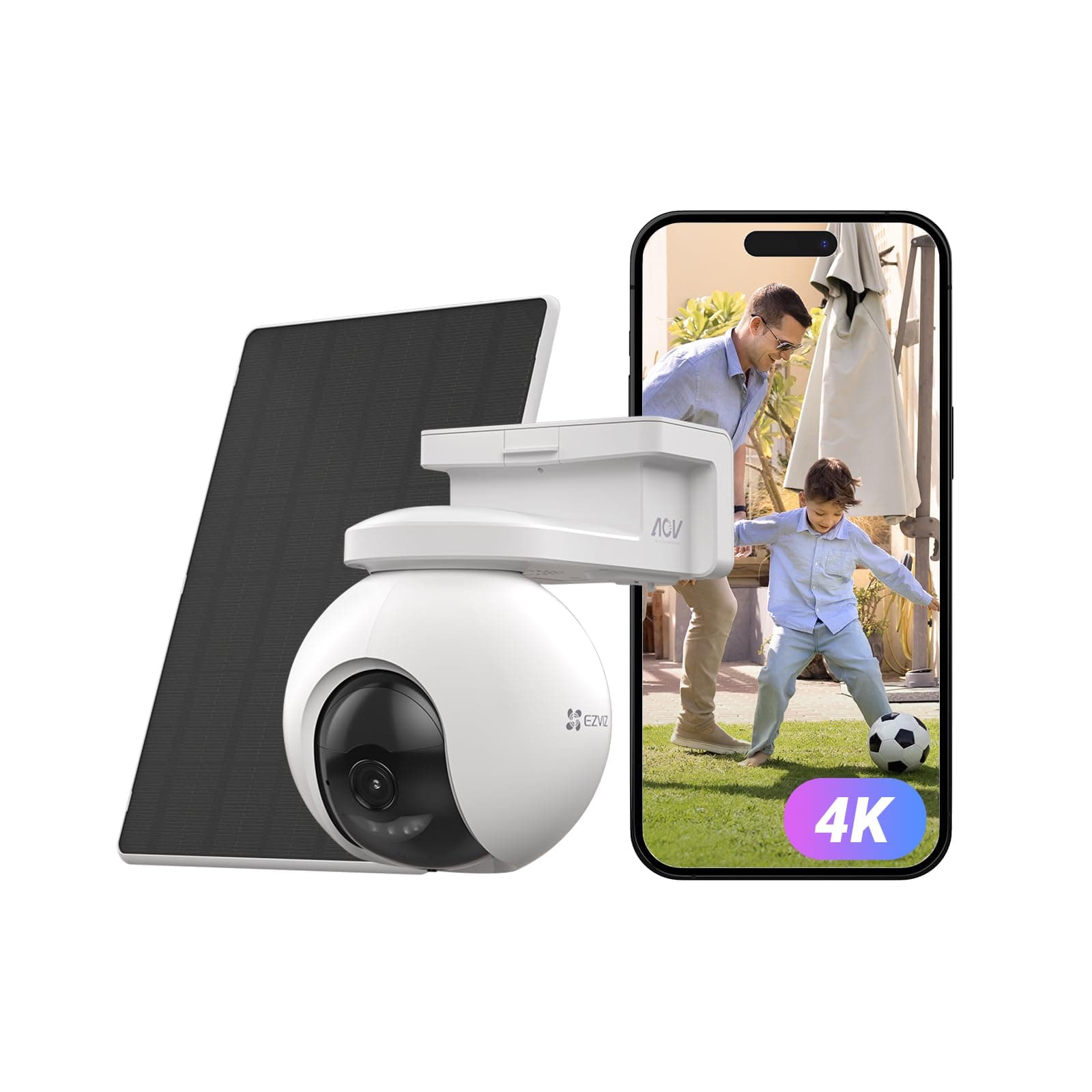 EZVIZ 8MP Telecamera WiFi Senza Fili per Esterni con Pannello Solare da 5W, Rilevamento di Persone/Veicoli, Telecamera Solare per Esterni a 360°, Modalità AOV, Difesa Attiva, CB8 Pro 4K Kit