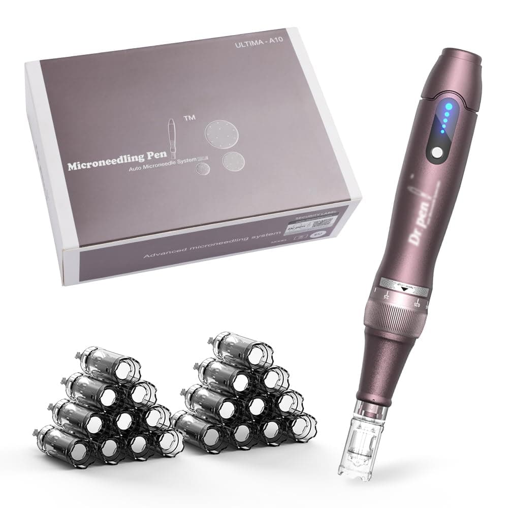 Dr.Pen Ultima A10 Dermapen Microneedling Pen Inalámbrica y Profesional con 22 Cartuchos de Repuesto - Máquina de Microagujas Ajustable para el Cuidado de la Piel