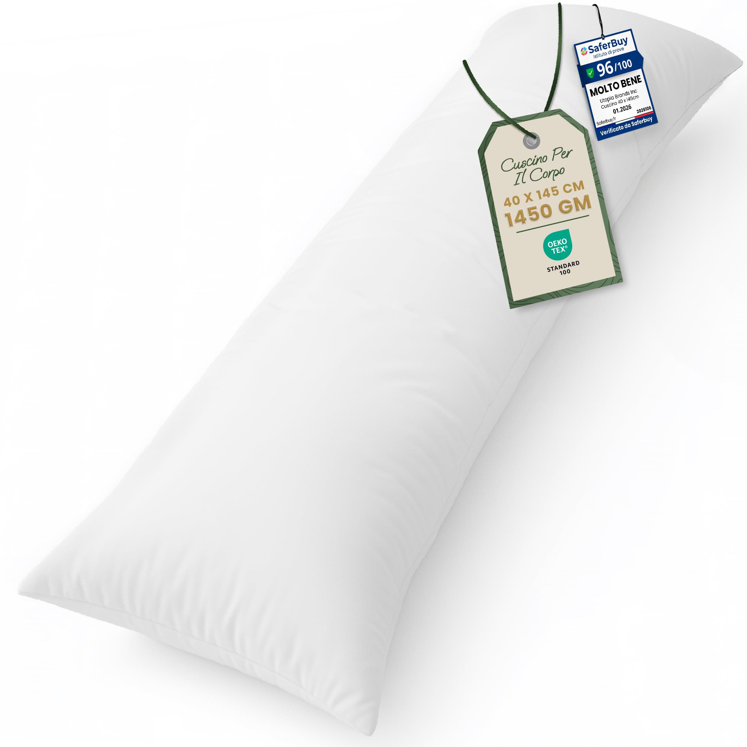Utopia Bedding Cuscino per Dormire laterale 40x145 cm, Cuscino Lungo Per Gravidanza e Sostenere la Maternità, Cuscini Corpo (Bianco)