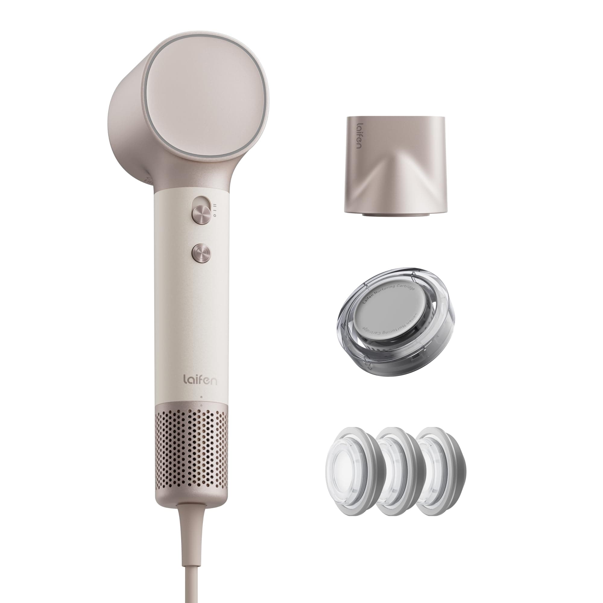 Laifen Neo Special Secador de Pelo con Tecnología de Infusión de Aceite, Secado en 3 Min, Motor 110.000 RPM y 200M Iones, Incluye Boquilla Nutritiva y Alisadora Magnéticas, Control 58°C (Oro Champán)