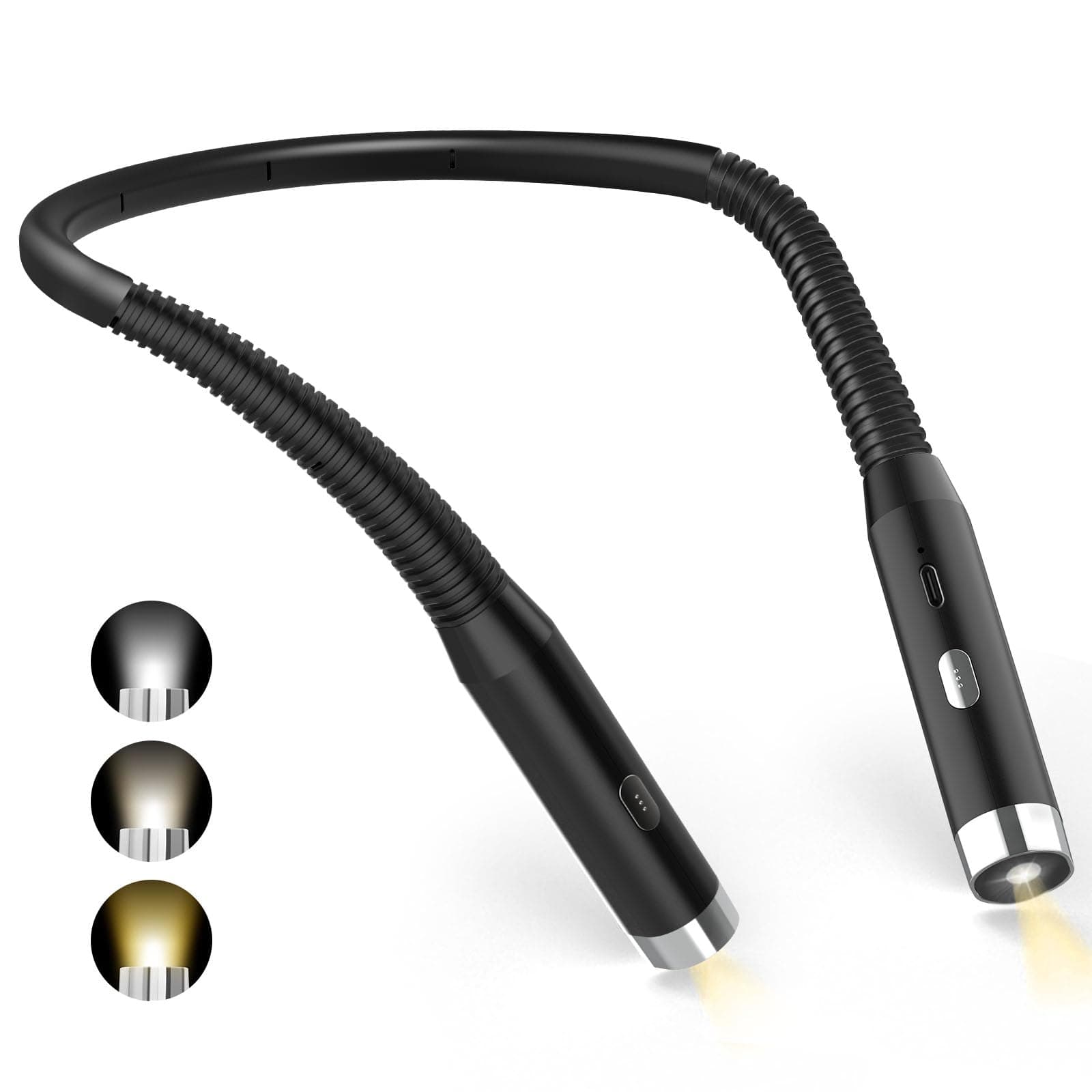 Diboniur Luz de Lectura Cuello, USB Luz Recargable LED, 3 colores y 3 niveles de brillo ajustables, plegable en 360°, Luz para Leer libros en la Cama, Perfecto para viajar, tejer, acampar