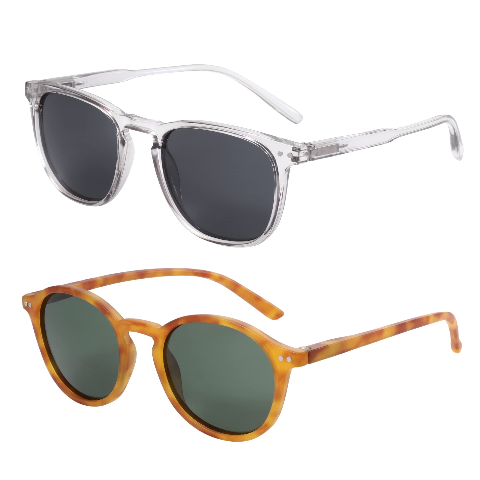 ZENOTTIC 2 Paia Occhiali da Sole Polarizzati per Uomo Donna Retro Vintage Rotondi Quadrati Protezione UV400 Unisex