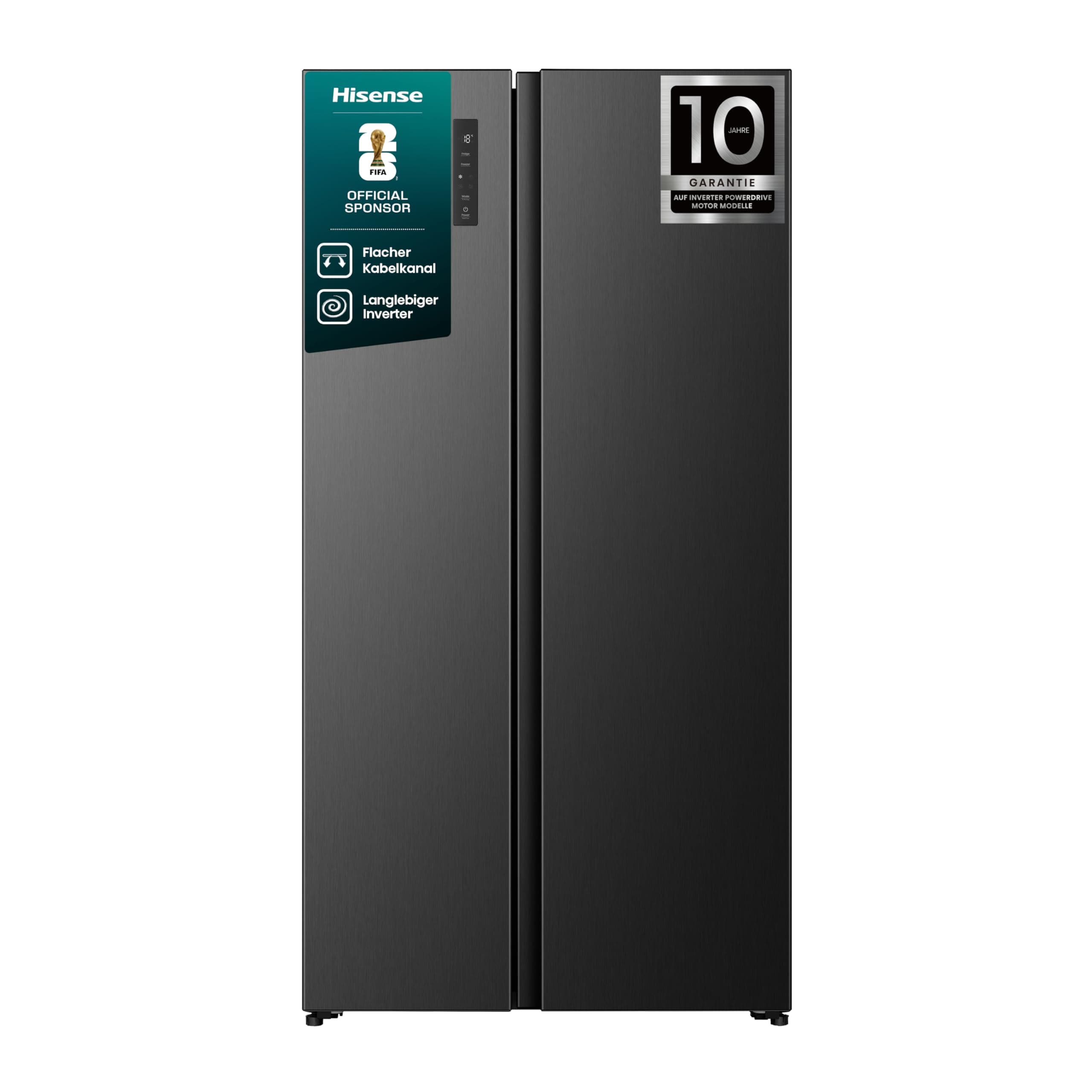 Hisense RS3P558NEFD Kühl-Gefrierkombination/Freistehend/ 544L Gesamtvolumen/ 37dB/ EEK: D/Total No Frost/Big Box/Temperatur Sensor/XXL Türfach/(BxHxT): 91,1 × 178,6 × 61,5 cm/Schwarz