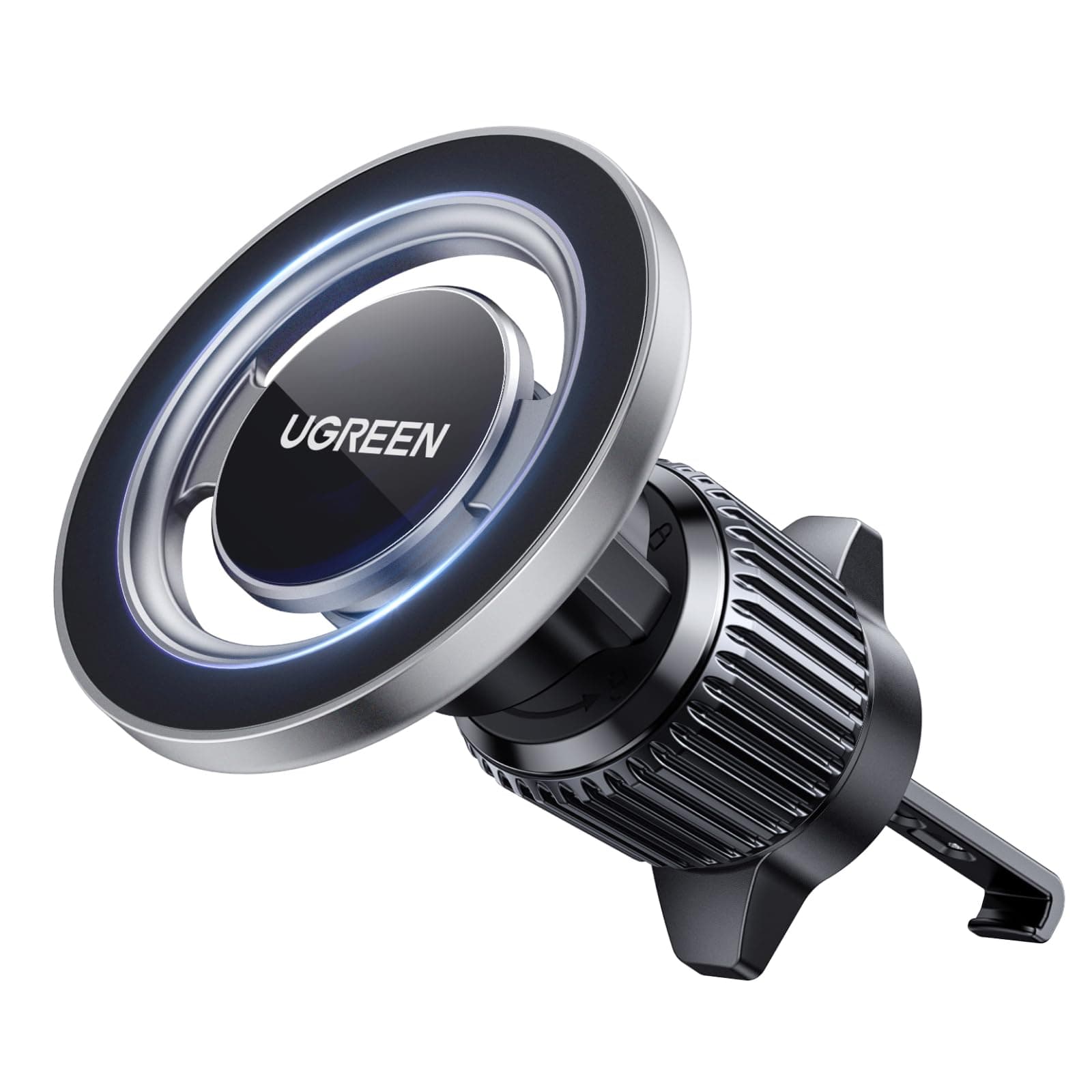 UGREEN Handyhalterung Auto Anti-Fall Magnetverschluss, MagSafe Autohalterung dreht Sich 360°, Lüftung KFZ Handyhalterung Kompatibel mit iPhone 17 16 15 14 13 12 Pro Max Plus Mini, MagSafe Hülle, Grau