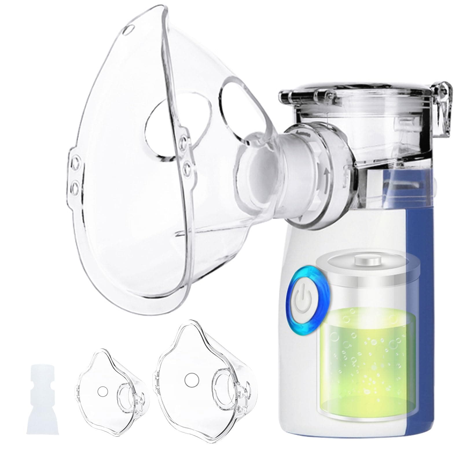 Wholede Aerosol Portatile, Aerosol Ultrasuoni Silenzioso, Nebulizzatore Inalatore Silenzioso Portatile con 2 Maschera e 1 Boccaglio,Aerosol Silenziosi per Adulti e Bambini, USB-C Ricaricabile(Blu)