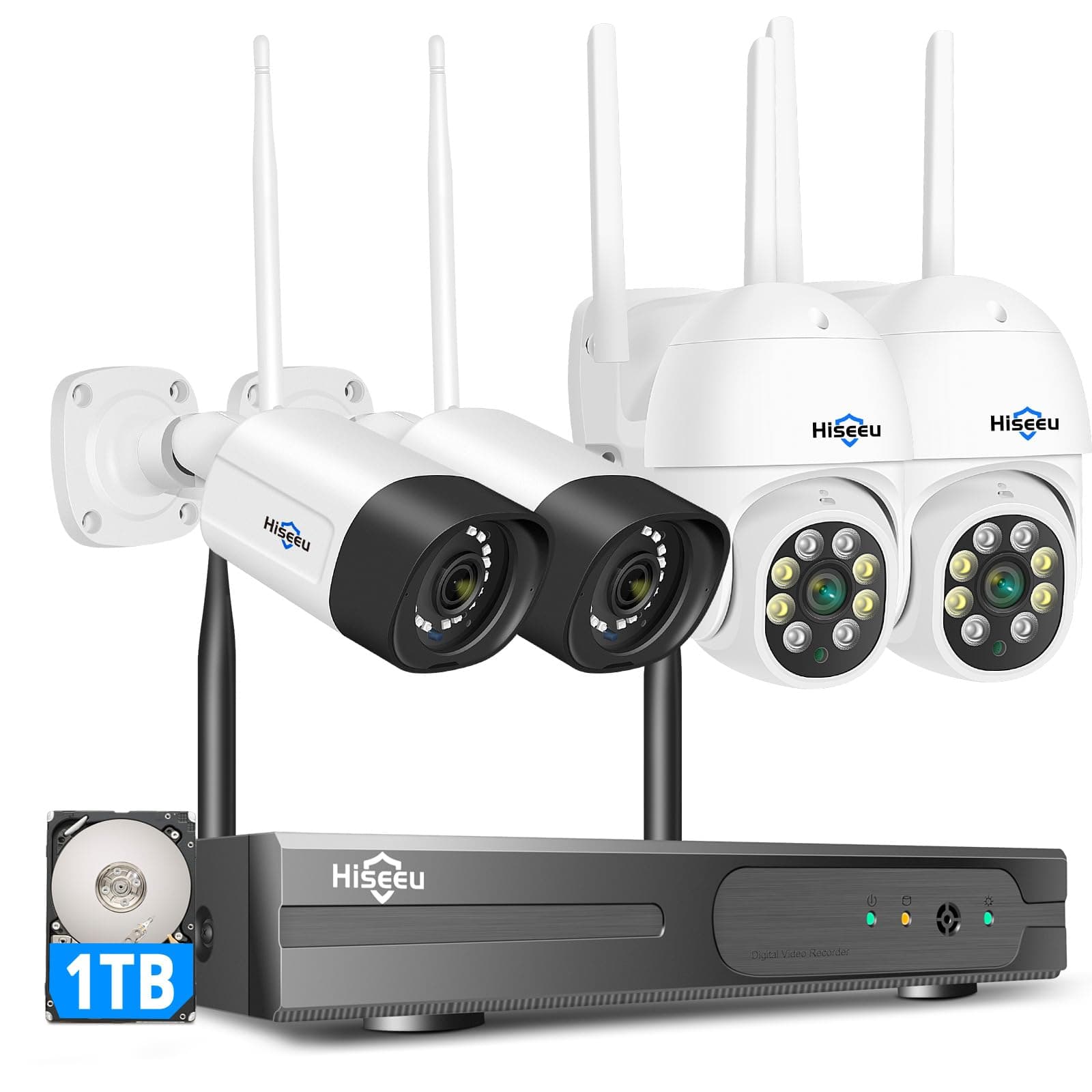 【PTZ+5MP】Hiseeu 5MP Kit Videosorveglianza WiFi,360° Visione Notturna a Colori,10CH NVR con 1TB HDD 4x5MP Telecamere WiFi,Registrazione 24/7 Sistema,Rlevamento Movimento Alarm Accesso Remoto Alexa