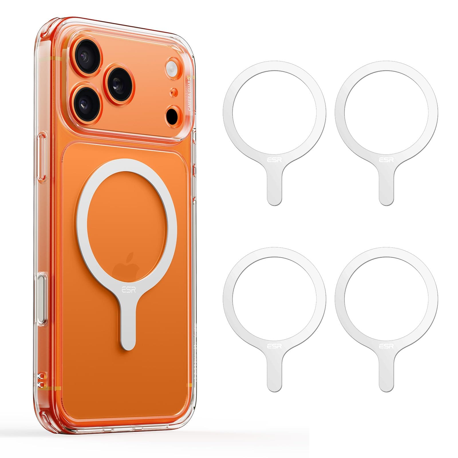 ESR für MagSafe Ring Aufkleber, 4 Stück Magnet Metallring für Handyhülle,Universelles MagSafe Sticker, für iPhone 17/17e/16/16e/15/14/13/12/11, Pixel 10, S26+/S26 Ultra/S24/S23/S22/S21 und mehr, Weiß