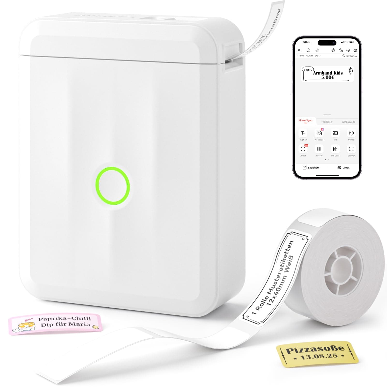 NIIMBOT Etikettendrucker D110 Upgrade, Mini Bluetooth Etikettiergerät Beschriftungsgerät Selbstklebend, Tragbares Sticker drucker Label Printer mit iOS Android, Geeignet für Zuhause Schule Büro, Weiß