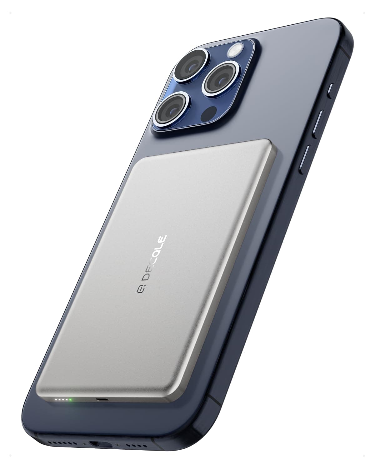 decqle “Air” Powerbank per MagSafe, 5000mAh Ultra Sottile Batteria Integrata Caricatore Portatile Wireless con Cavo USB-C, Solo per iPhone serie 17/16/15/14/13/12 (Argento)