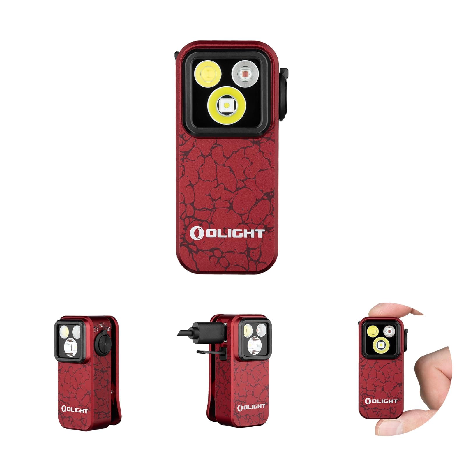 OLIGHT Oclip Pro Mini LED Taschenlampe mit Flutlicht, fokussiertes Licht und Rotlicht,500 LM helle USB-C wiederaufladbare Flashlight,IPX6 Clip Lampe kleine Blinklicht für Läufer Camping(Molten Lava)