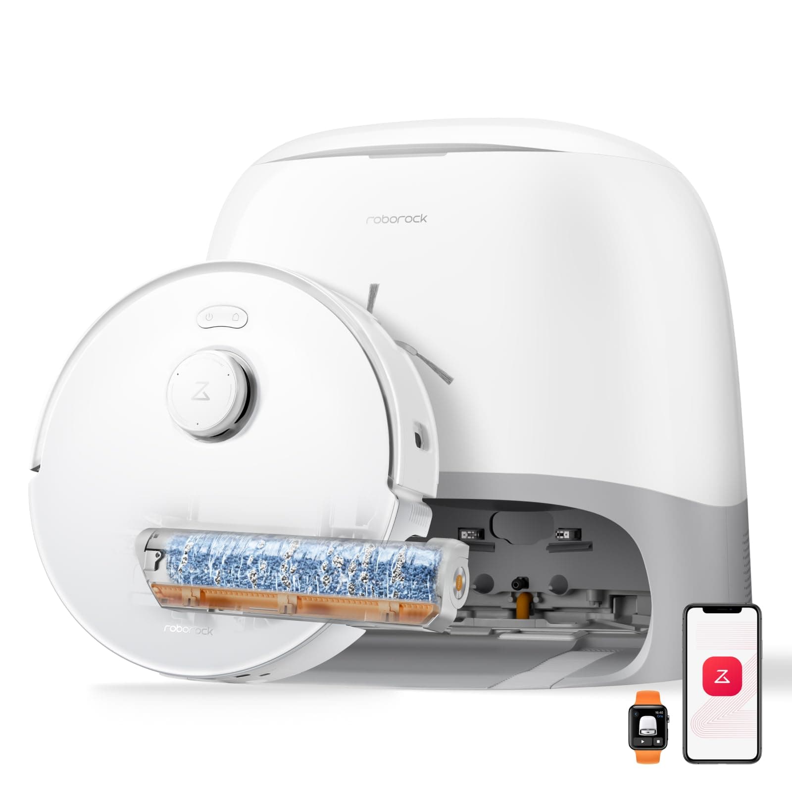 roborock Qrevo Curv 2 Flow Aspirateur Robot Laveur Roller avec 20.000 Pa, Nettoyage SpiraFlow en Temps Réel, Évite 200+ Obstacles, Doubles Anti-Enchevêtrement, Lavage à l'eau Chaude à 75°C