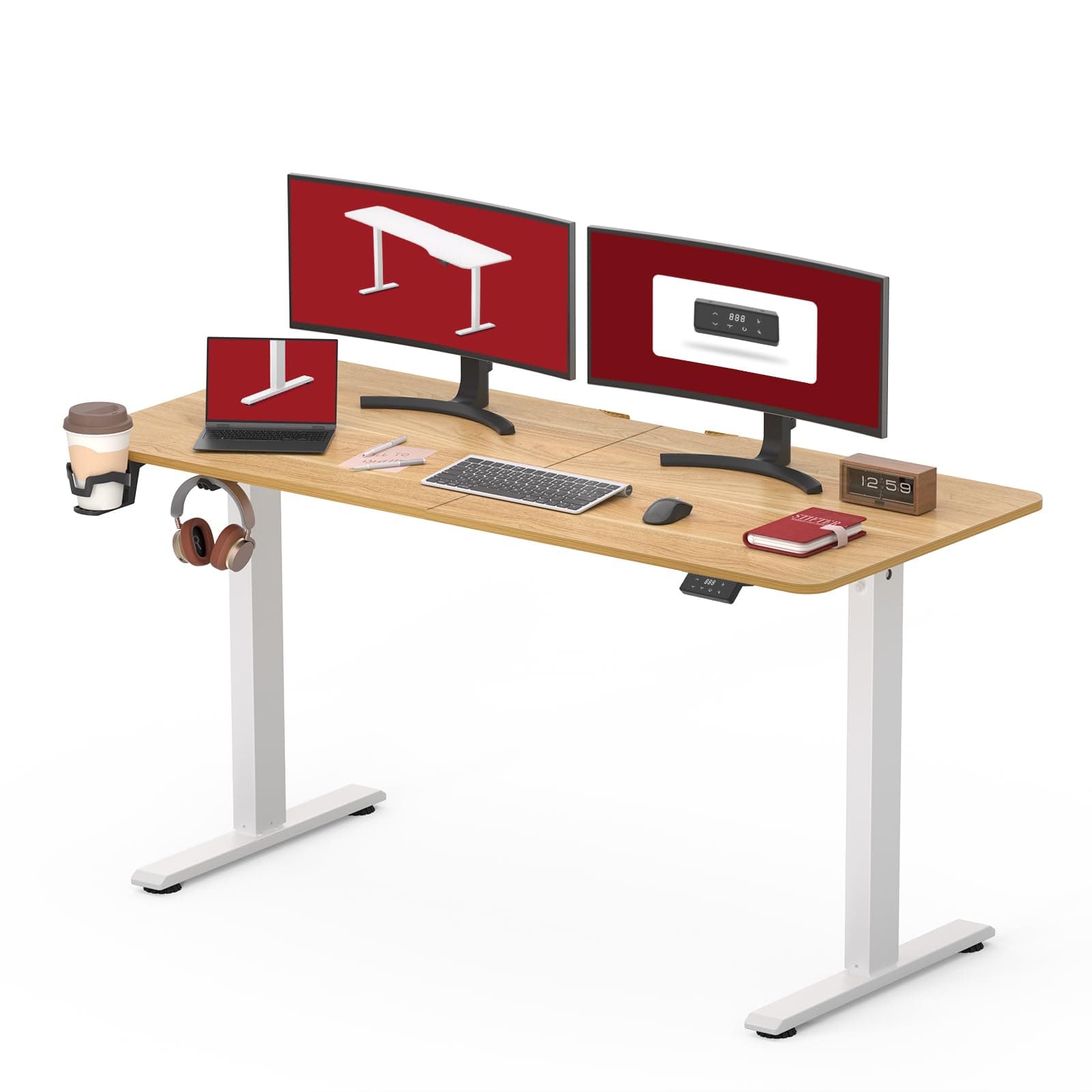 SANODESK Escritorio Elevable 140x60 cm, Escritorio Elevable con Pantalla Digital y Memoria, Mesa Eléctrico con Sistema Anti-Colisión, para Hogar, Oficina y Estudio, Natural