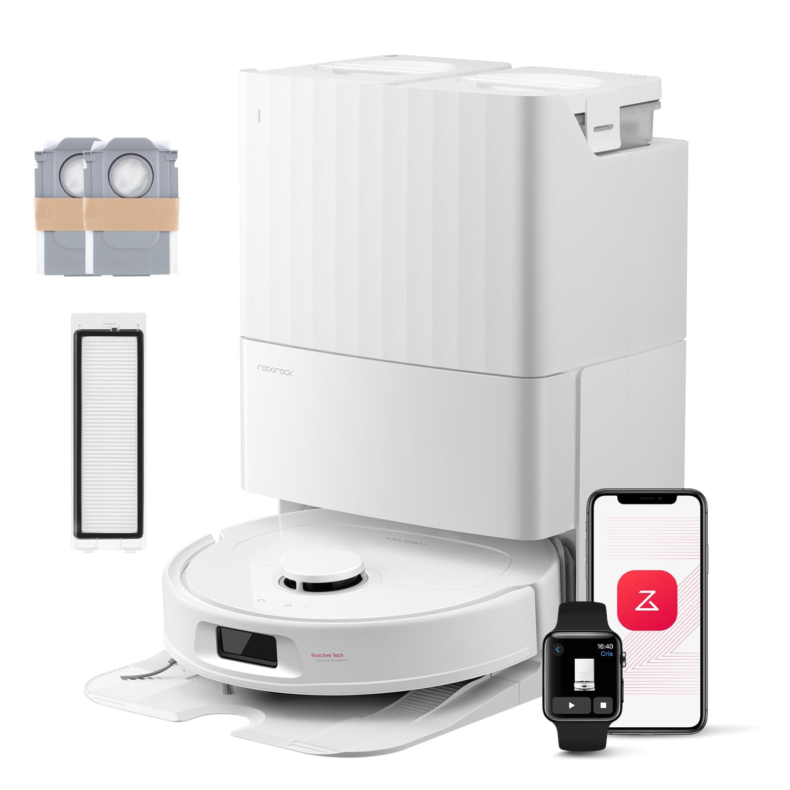 roborock QV 35S Robot Aspirateur Set, 10 000 pa d'Aspiration, Double Système Anti-Enchevêtrement, Deux Balais Relevables 10mm, Technologie RéActive & Navigation PreciSense LiDAR, Station Tout-en-Un