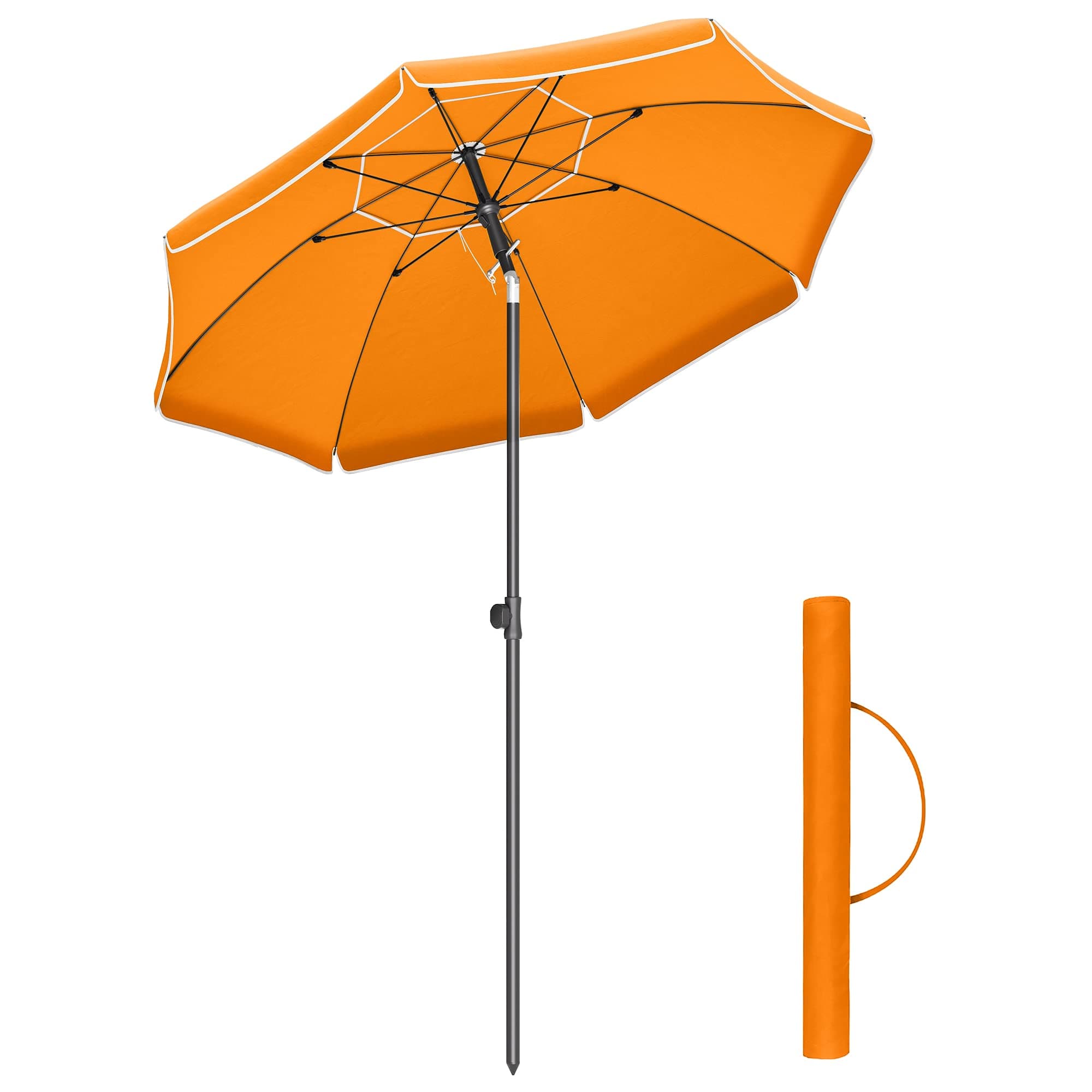 SONGMICS Parasol de 160 cm, Protection Solaire UPF 50+, Inclinable sur 30° dans les 2 sens, Hauteur Réglable, avec Sac de Transport, pour Balcon, Jardin, Terrasse, Plage, sans Base, Orange GPU60OG
