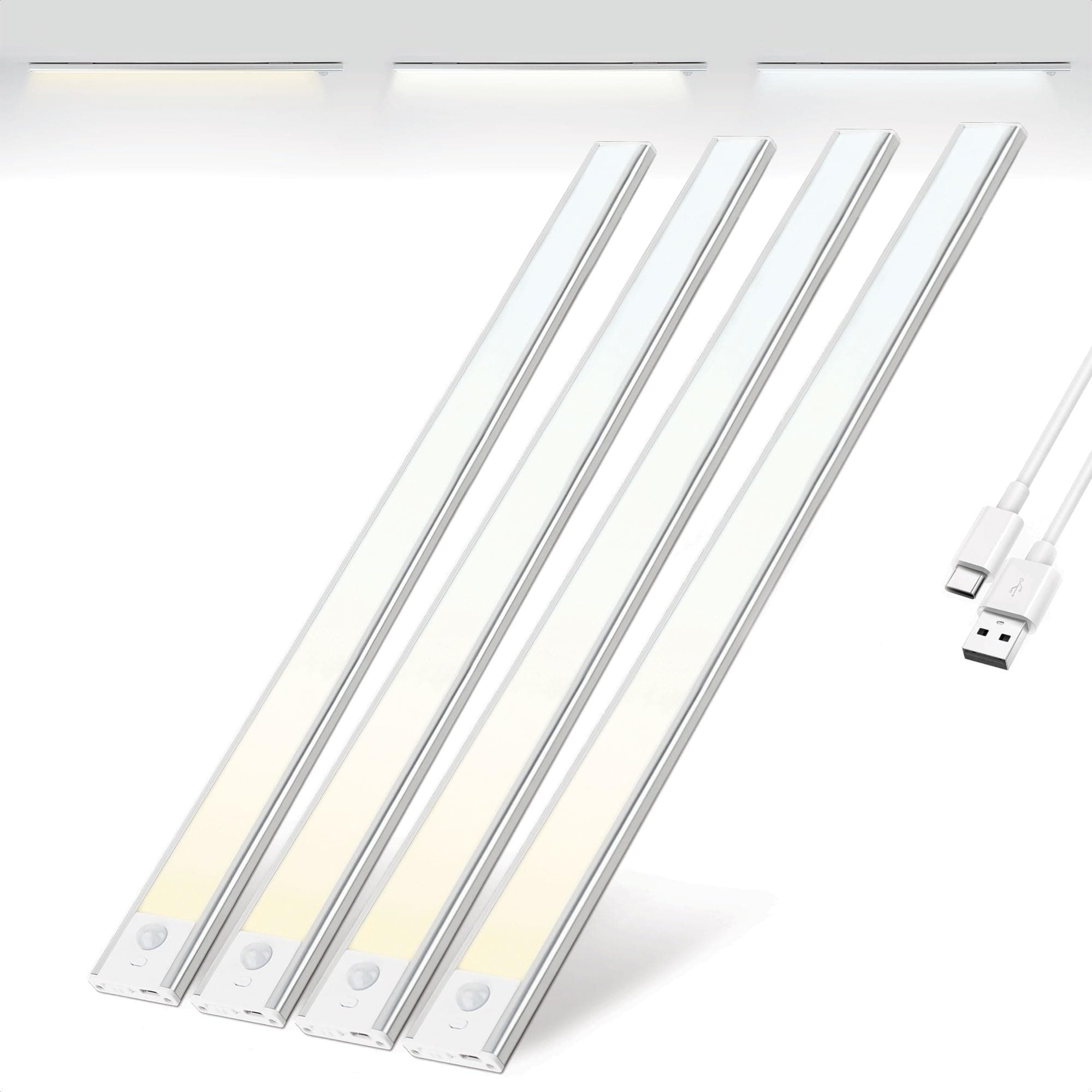 Brendz LED Sottopensile Cucina, Luce Ricaricabile, 2 x 60cm, USB-C, 4400mAh, 3 Temperature di Colore, Dimmerabili, Magnetica, Luci LED Cucina Sottopensile Senza Fili, Puyo Argento