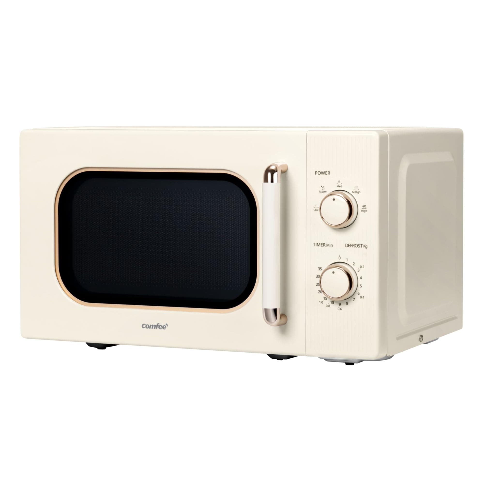 COMFEE' CMO-M202NC(CM) Micro-Ondes Vintage Rétro Élégant Avec 5 Niveaux De Puissance, 700 W, 20 L, Minuterie Réglable 0-35 Min, Commandes Simples, Éclairage Intérieur, Crème Abricot