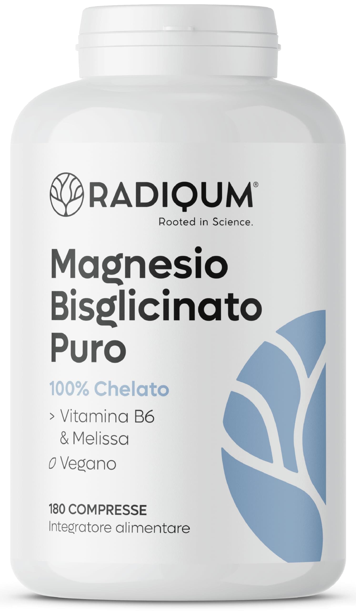 Magnesio Bisglicinato Puro | 3360 mg di Magnesio Glicinato ad alto assorbimento | 180 Compresse | Stress, Stanchezza, Crampi e Sonno | Vitamina B6 e Melissa | Vegan | Senza glutine