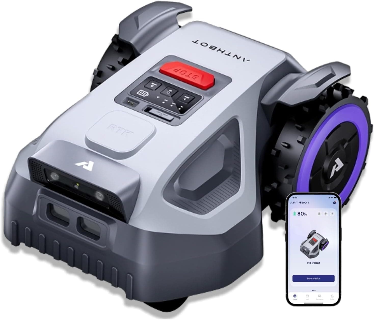 ANTHBOT Robot Tondeuse sans Fil Périphérique M9, 900-1000 m², Navigation RTK et Double Vision, évitement d'obstacles IA, Contrôle par Application
