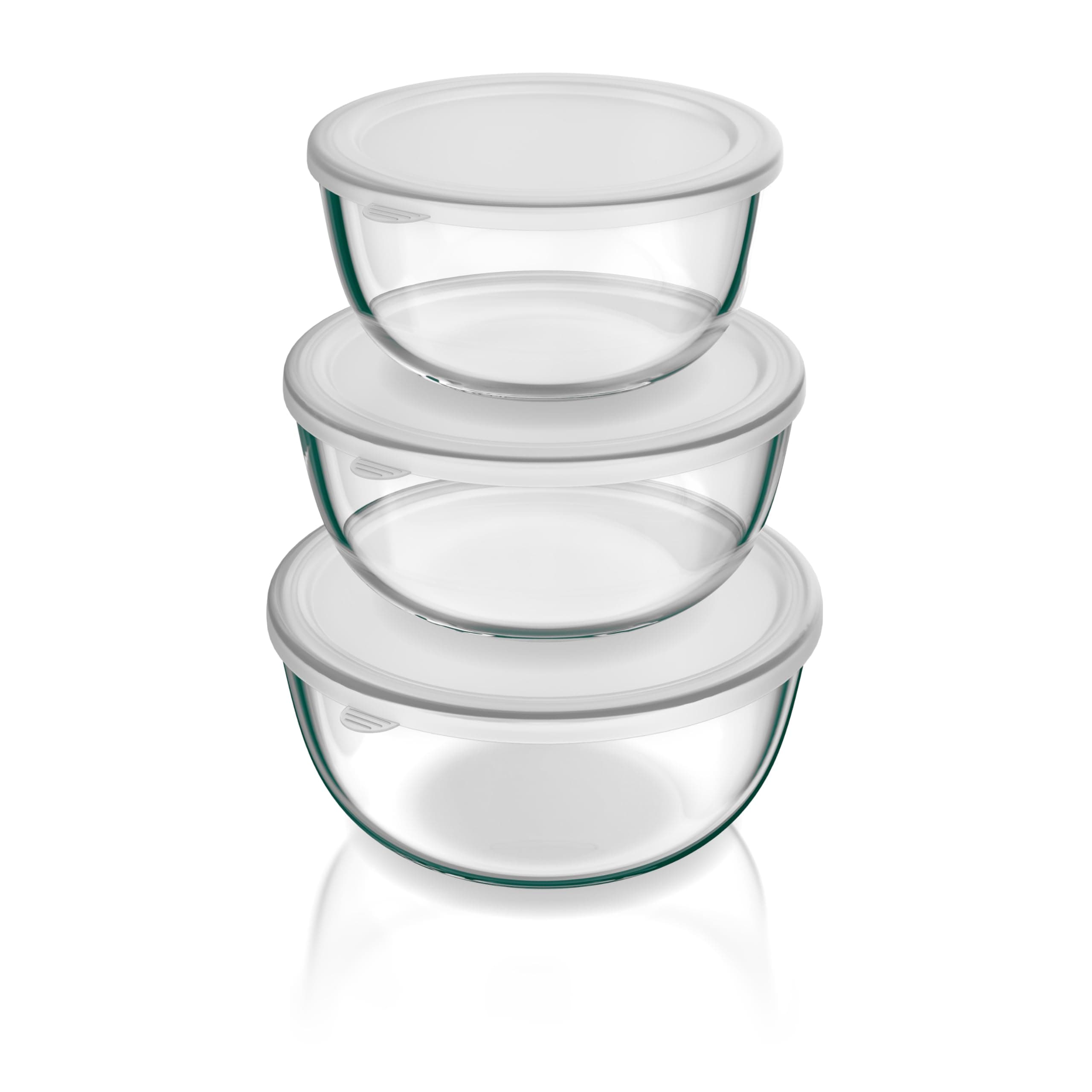 Arendo - Salatschüssel aus Glas mit Deckel - Glasschüssel 3er Set - 700ml + 1100ml + 1500ml – Rührschüsseln klein bis groß – Borosilikatglas - Glasschale Salatglasschale