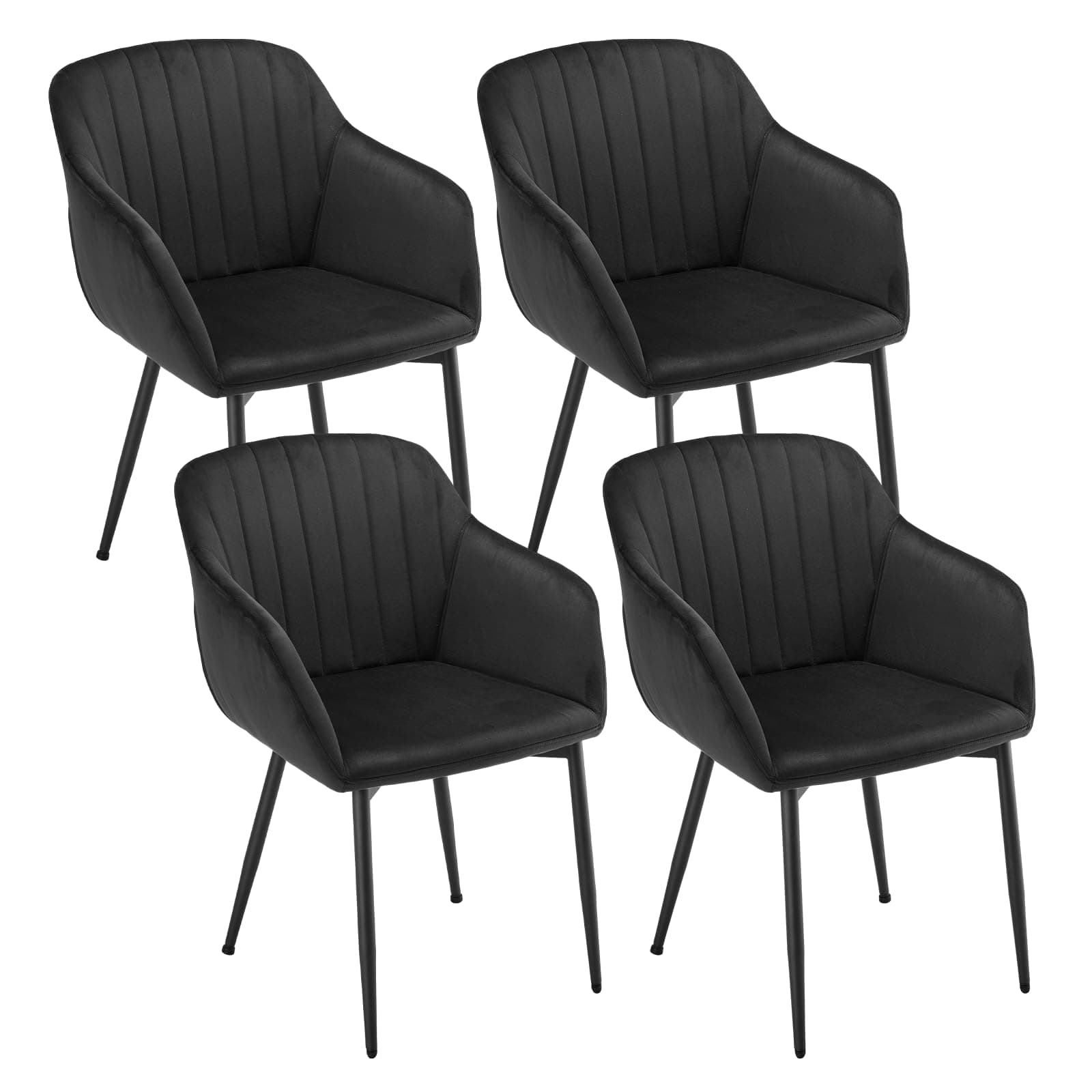 Goeurvant Sillas Comedor Pack 4 con Reposabrazos Silla Comedor Terciopelo Sillas de Cocina Patas de Metal para Cocina, Salon, Negro