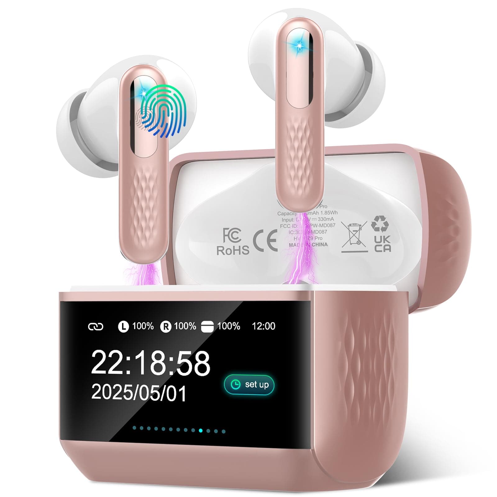 AI Auriculares Traductor en Tiempo Real con Pantalla Táctil LED, 3 en 1 Auriculares Traductores de Idiomas, 6 Modos Traducción con 164 Idiomas, Reducción de Ruido ANC+ENC, 5 Modos EQ, 48H, Or Rose