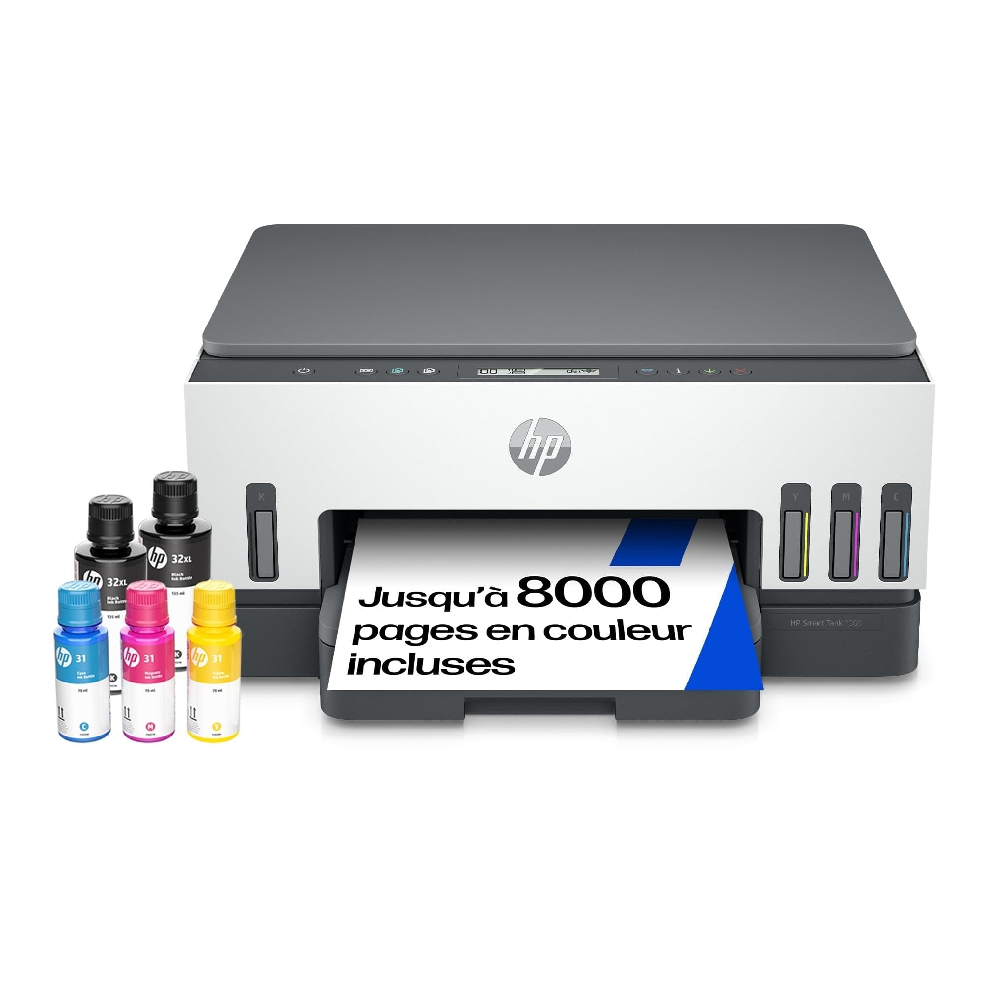 HP Smart Tank 7005, 28B54A, Imprimante Multifonction Couleur, Réservoir d'encre à Haut Volume d'impression, Jusqu'à 12000 Pages Noir et 8000 Pages Couleur, Recto-Verso Automatique, Wi-FI, Blanche