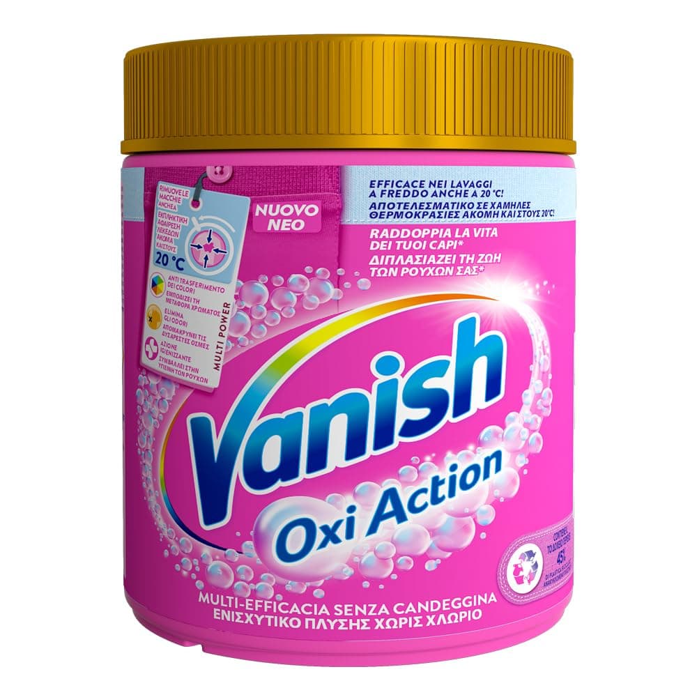 Vanish Oxi Action Multipower Polvere Rosa, Smacchiatore per Capi Colorati, 1 Confezione da 500 g di Smacchiatore per Bucato, Additivo Lavatrice Multiazione senza Candeggina