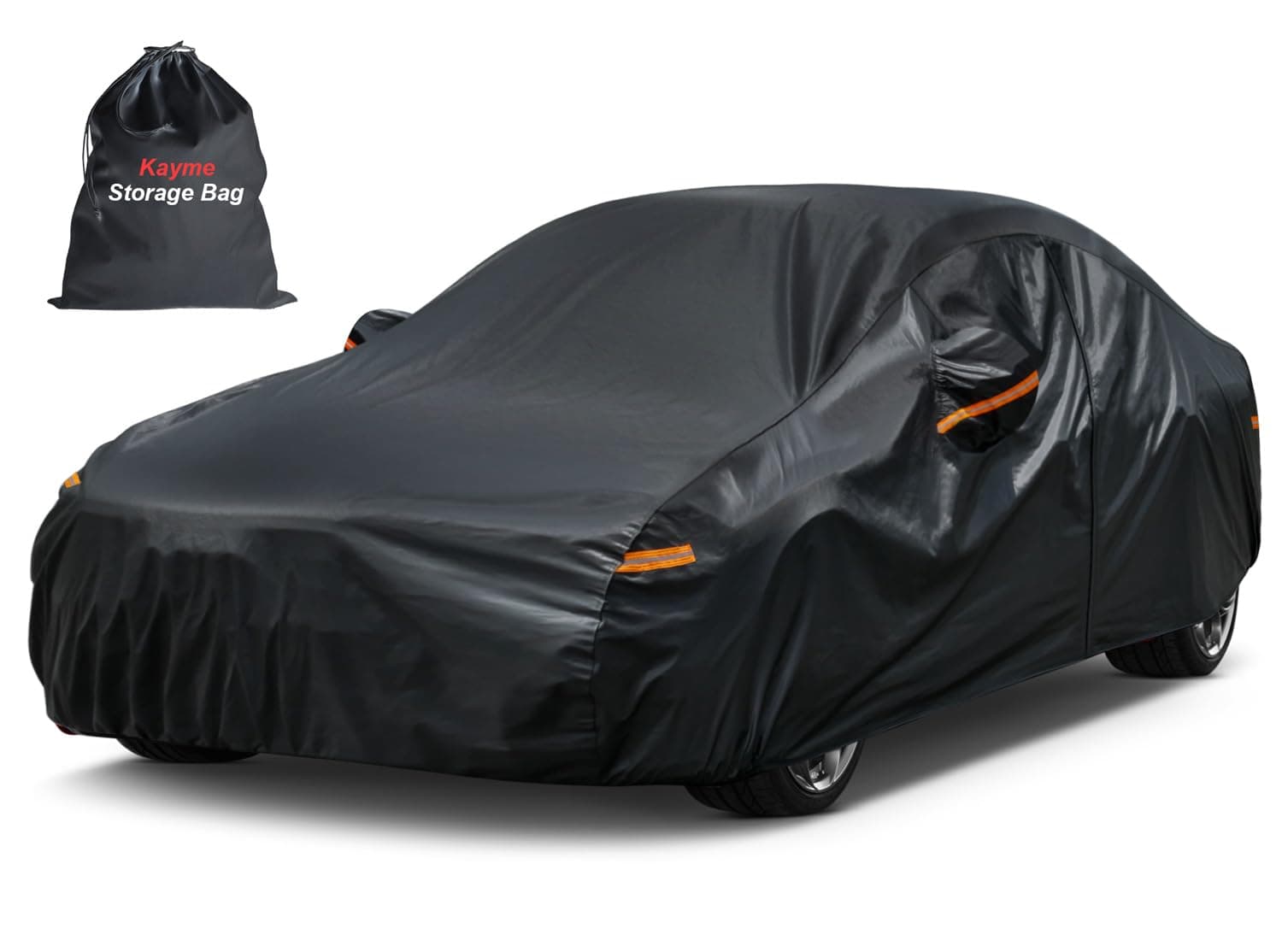 Funda Coche, Kayme Cubre Coches Exterior Impermeable Transpirable Anti-UV Antipolvo de 7 Capas, Cubierta para Coche con Cremallera y Forro de Algodón Tira Reflectante para Sedán (470 a 490 cm) 3XL