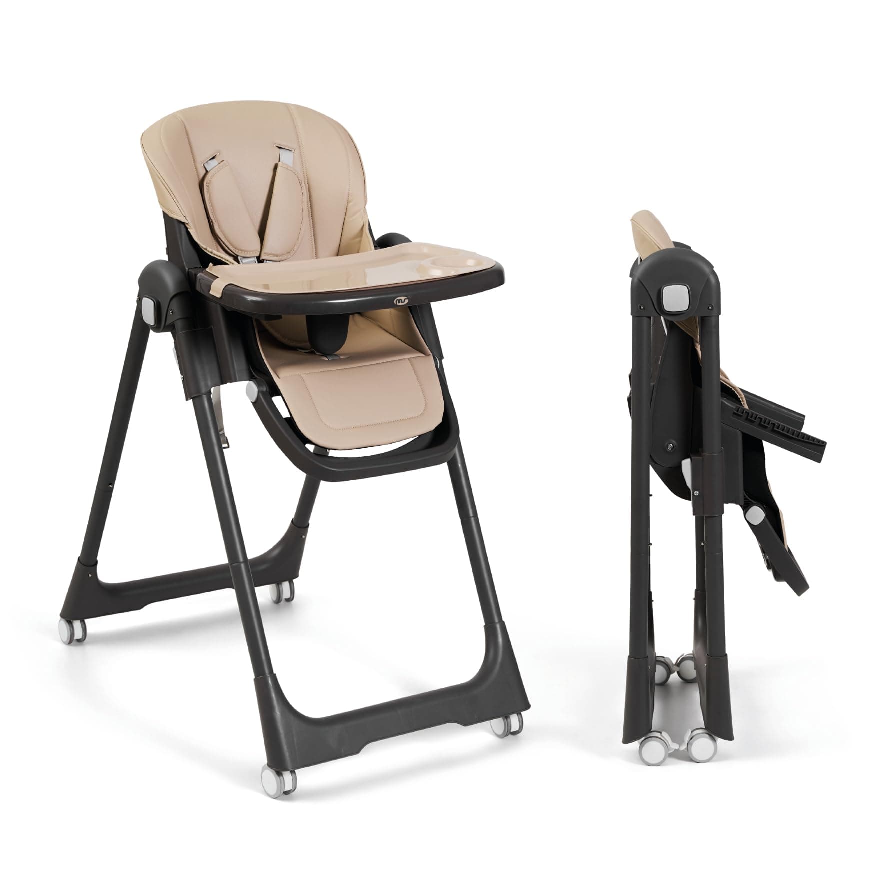 Ms BabyWorld - Trona Para Bebe Evolutiva Tasty | 7 Posiciones De Altura y 3 De Reclinación | Bandeja Extraíble y Reposapiés Regulable | Portatil, Plegable, Hasta 3 años (Arena)