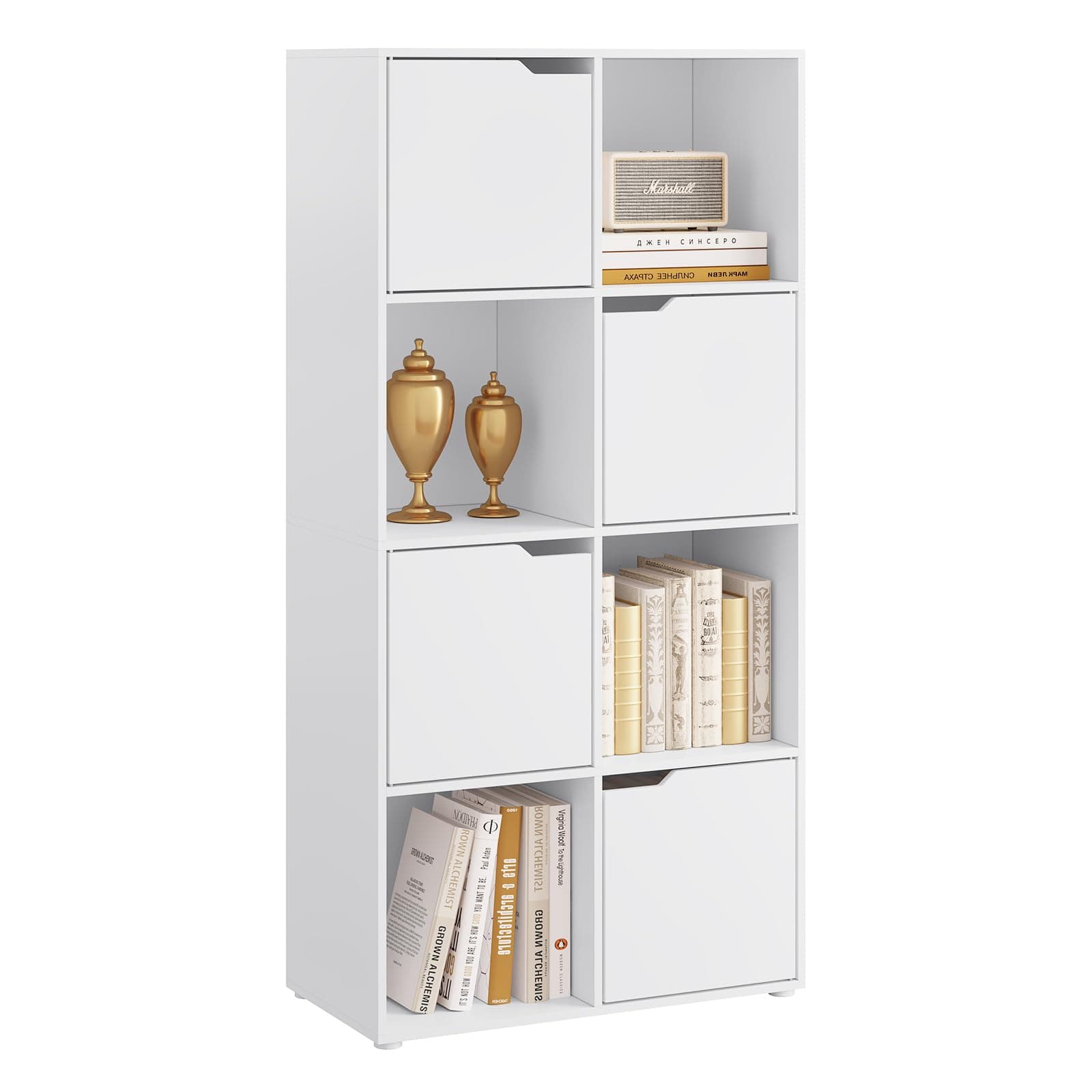 WOLTU Bücherregal, für Arbeitszimmer Schlafzimmer & Wohnzimmer, Bücherschrank mit 4 Türen und 8 Fächer, Aufbewahrungregal, 60 x 120 x 30 cm (B x H x T)