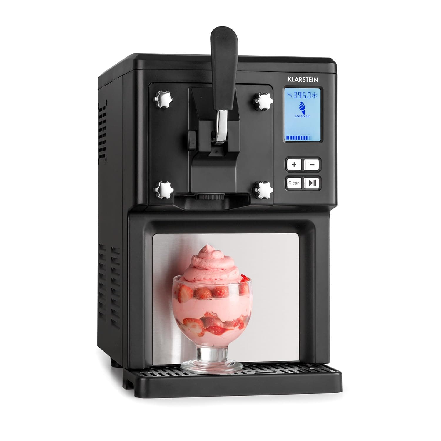 Machine à glace à l'italienne Klarstein Sweet Sundae – compresseur à refroidissement autonome, sans pré-congélation, 1,5 l, fonction de maintien au frais, minuterie numérique, noir
