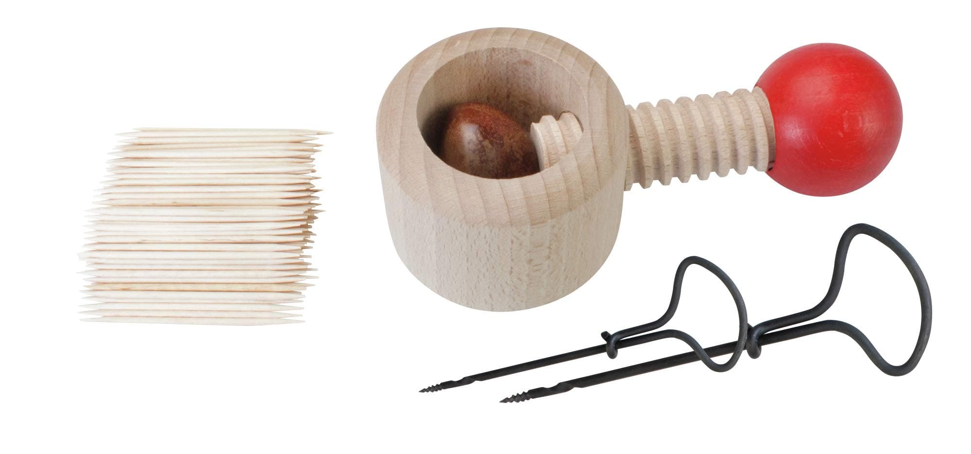 Pebaro setkast3 Kastanienbohrer Bastelset, mit Kastanienhalter, 2 Kastanienbohrer / Nagelbohrer in 2mm u. 3mm, einfach Löcher in Kastenien bohren, Basteln mit Kindern, inkl. 190 Zahnstocher, Spiel gut