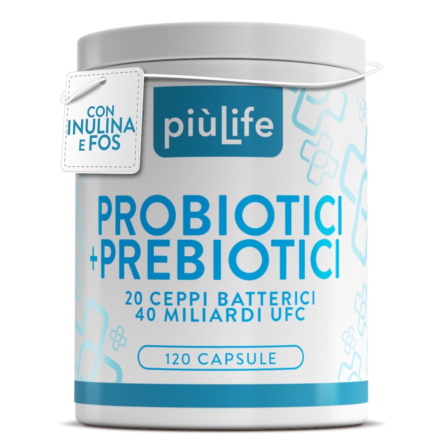 Fermenti Lattici Probiotici e Prebiotici PiùLife – 40 Miliardi UFC dose, 20 Ceppi – Probiotici per intestino con Inulina e FOS – Benessere Intestinale Gonfiore Addominale Intestino Pigro, 120 Capsule