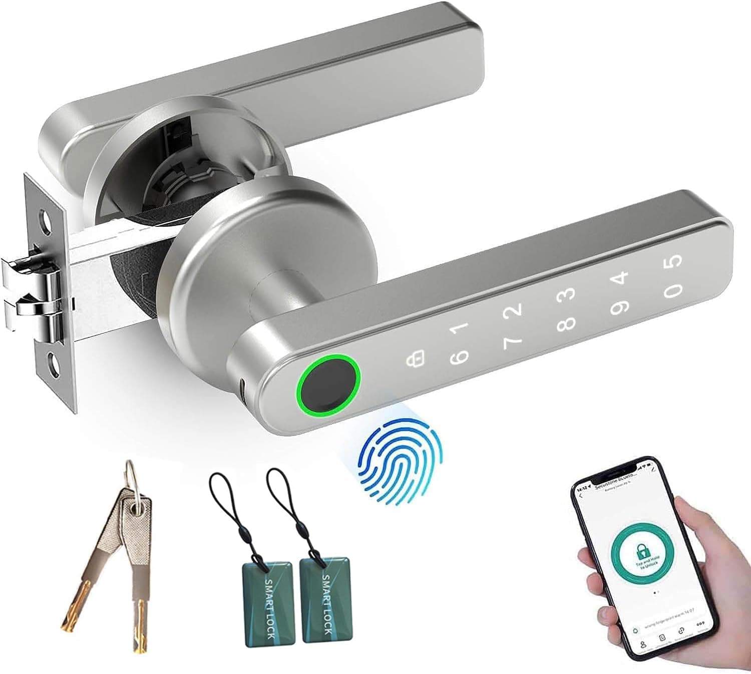 TEKXDD Cerradura Inteligente - 6 en 1 Cerradura Electronica,Tuya App, IC Card, NFC, Huellas Dactilares, Contraseña Digital, Llave Mecánica,Biometric Smart Door Lock for Bedroom/Hotel/Apartment/Office