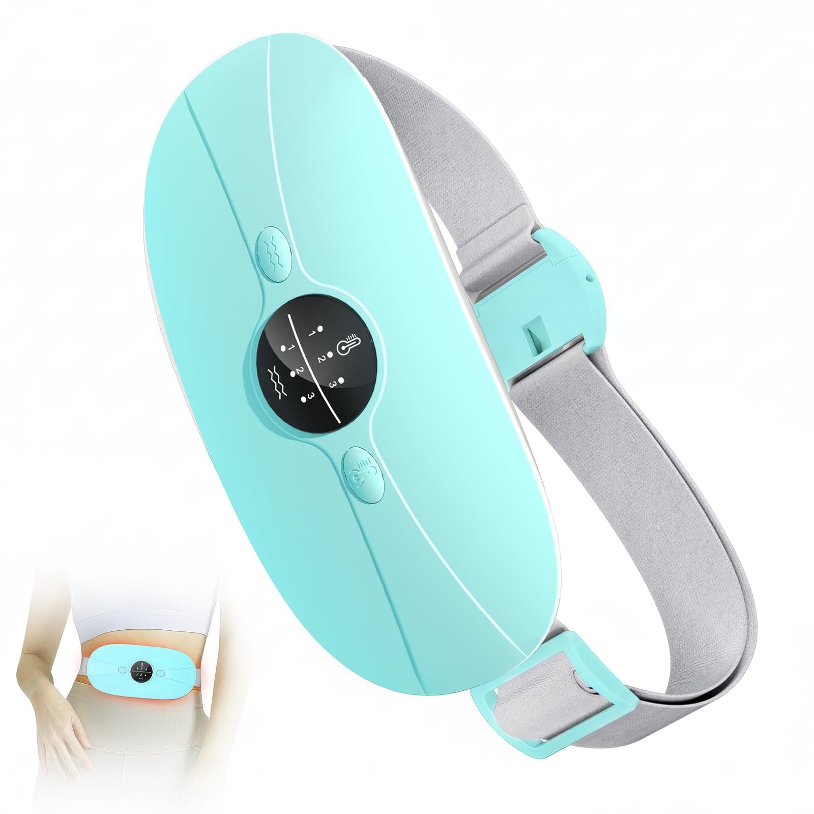 Coussin Chauffant Menstruel, Ceinture Chauffante Ventre Coussin de Massage Chauffant, 3 Niveaux de Température 3 Modes de Massage pour Soulage les Douleurs Abdominales Menstruelles (Bleu Clair)