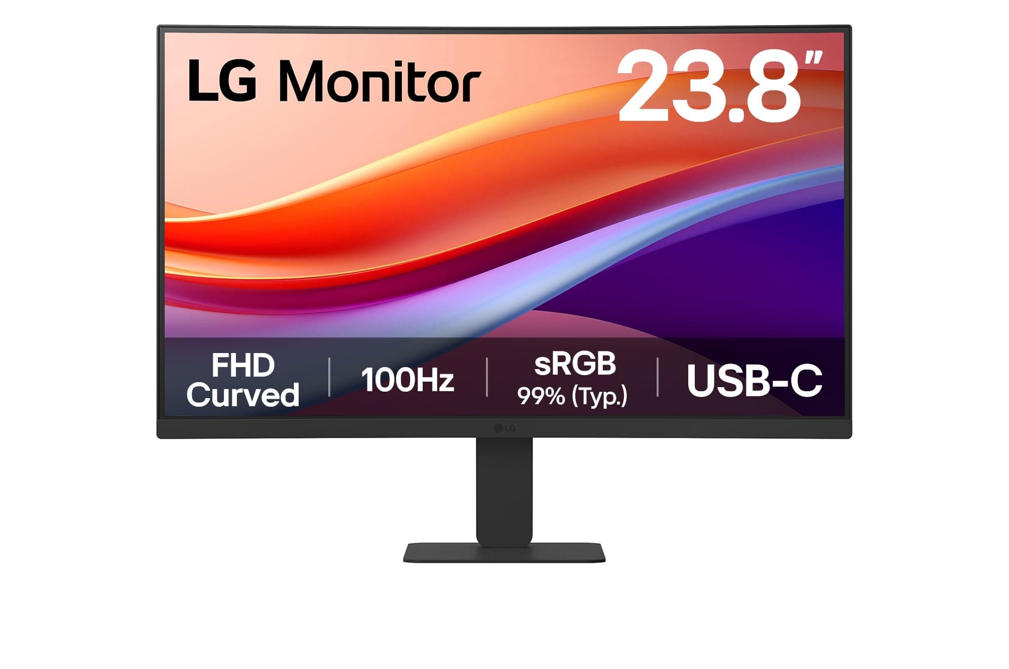 LG 24U421A-B Ecran PC bureautique 24" - Dalle VA résolution FHD (1920x1080), 5ms 100Hz, HDR 10, sRGB 99% (CIE1931), inclinable, incurvé 1500R, HDMI 2.0, USB-C (15W)
