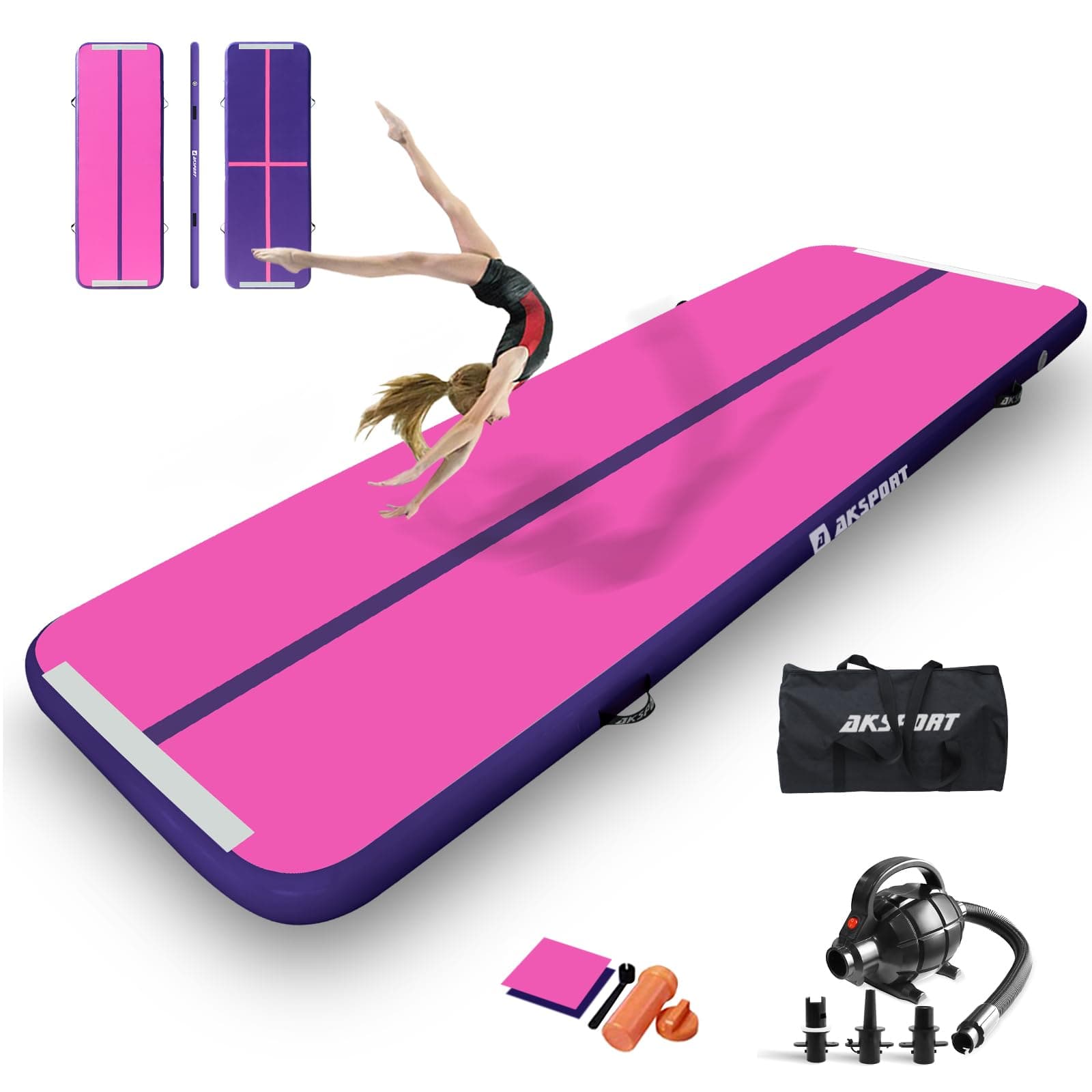 AKSPORT Esterilla hinchable de aire para tumbling, 3/4/5/6 m, esterilla de gimnasia de aire, 10/20 cm de alto, con bomba de aire para el hogar, el balanceo, el gimnasio, la formación, las animadoras