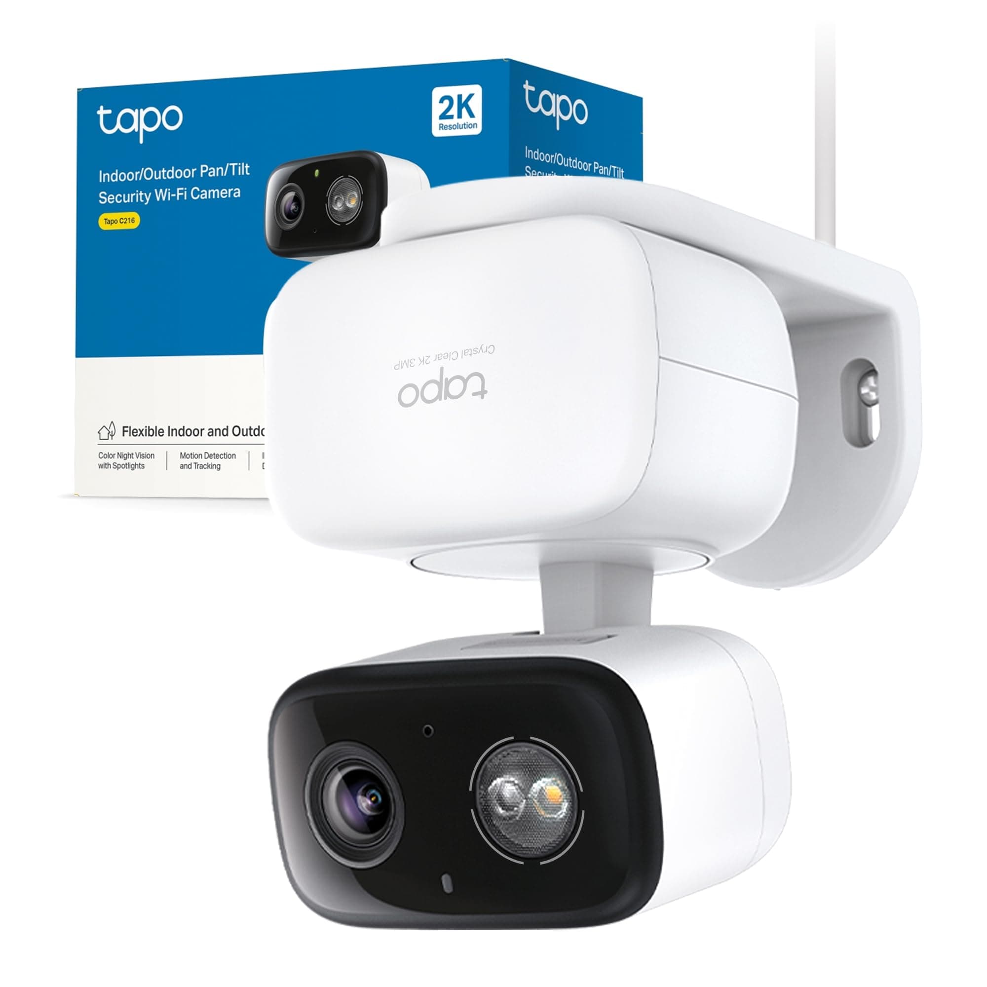 Tapo C216 2K 3MP Telecamera Wi-Fi Esterno, 360° Visuale, IP65, Visione Notturna a Colori, Rilevamento Smart AI, Audio Bidirezionale, Allarme Sonoro e Luminoso, Montaggio su Tavolo e Parete
