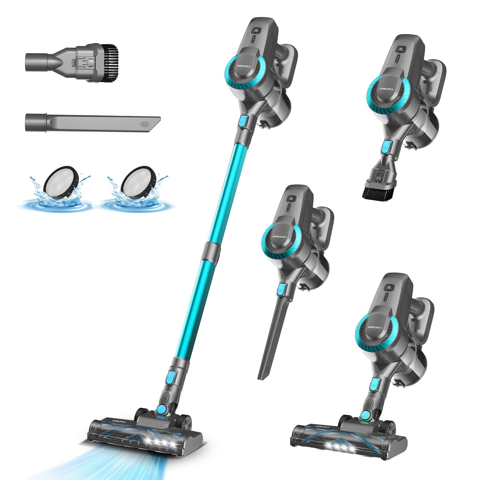 Aspirapolvere Senza Fili, 28KPa/55Min Scopa Elettrica Senza Fili, Spazzola Antigroviglio e Autoportante, Aspirapolvere Senza Filo ultraleggero, Aspirapolvere Potente per Pavimenti/Tappeti/Peli Animali