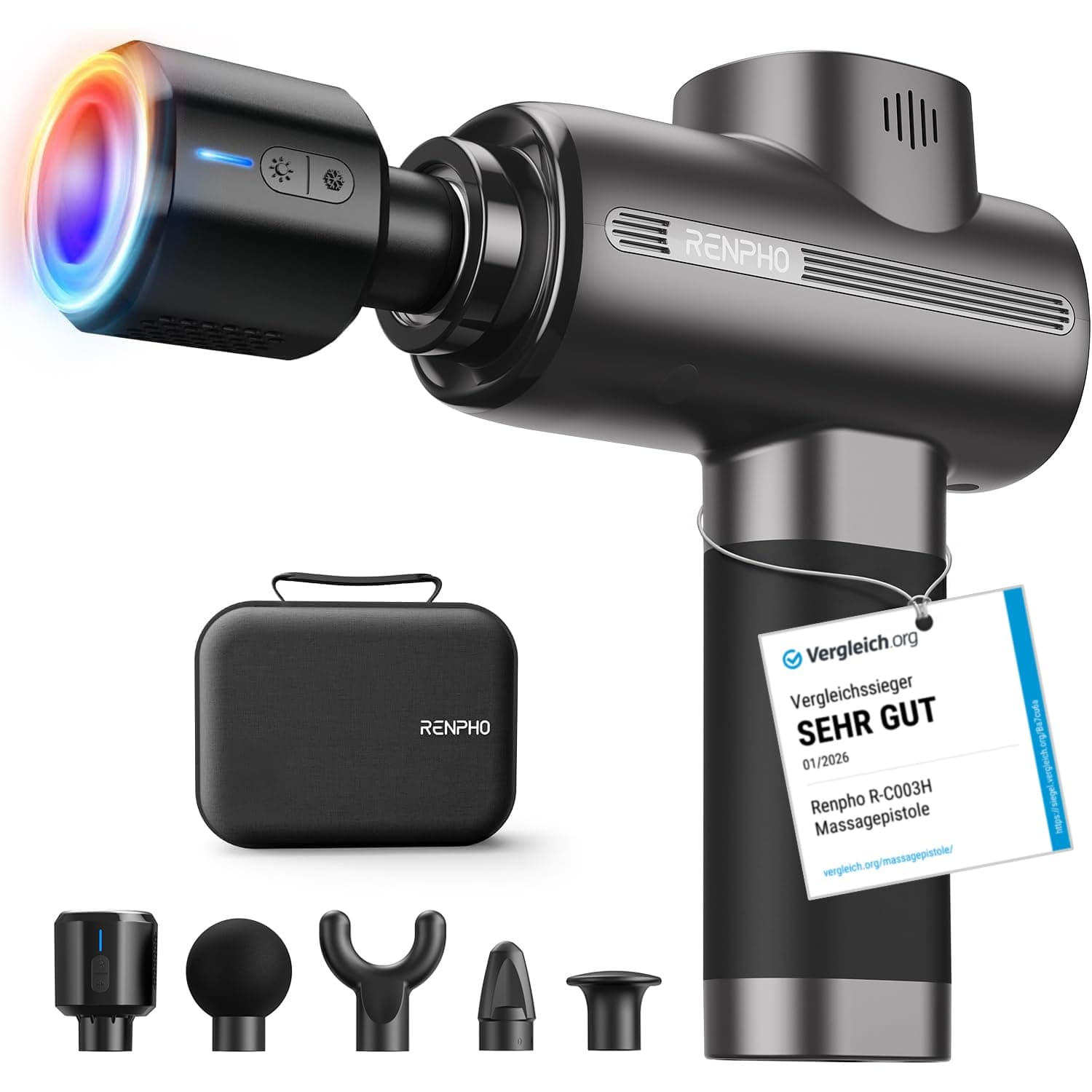 Massagepistole Wärme und Kälte, RENPHO Thermacool Massagepistole Massage Gun mit Hitze Kälte Function, Muskel Massagegerät für Heimbüro-Workout, Ganzkörper Muskelmassage Entspannung