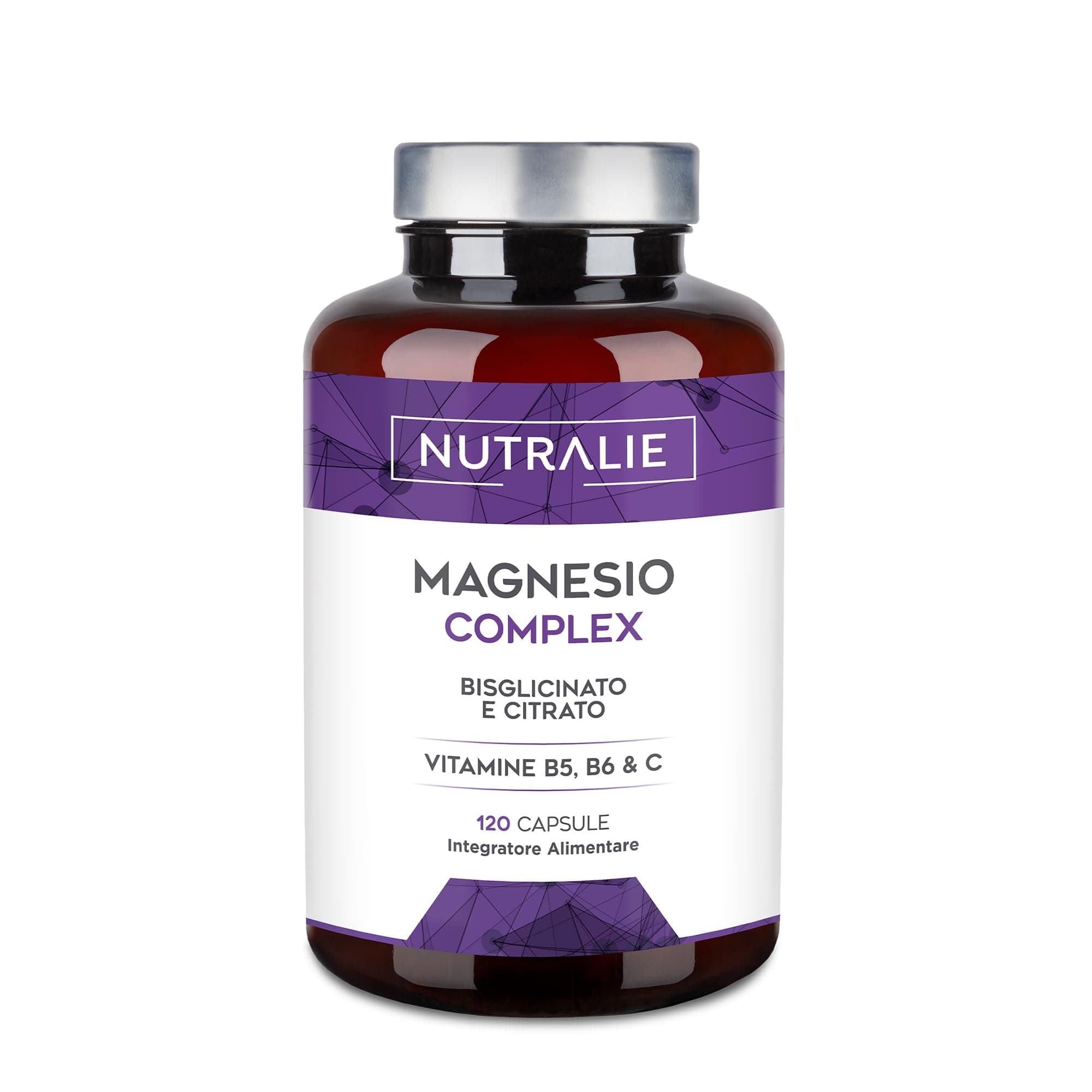 Magnesio Bisglicinato + Citrato 2145mg - Vitamine B5, B6 e C - Stanchezza e Fatica - Magnesio Completo con Calcio - 120 Capsule Vegane Magnesio Complex Nutralie