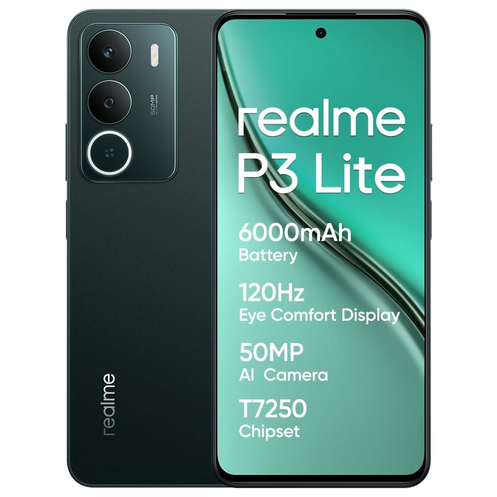 realme P3 Lite Smartphone 8+256 GB, cámara AI de 50 MP, procesador Octa-Core, Pantalla Eye Comfort a 120 Hz, protección ArmorShell, batería de 6000 mAh, Carga rápida de 15 W, Pine Green