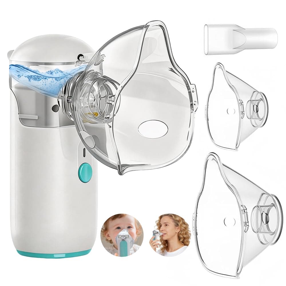 Nebulizador bebe & adultos, Nebulizador portatil con función de carga con boquilla y 2 mascarillas, para uso doméstico y de viaje（Blanco luna）