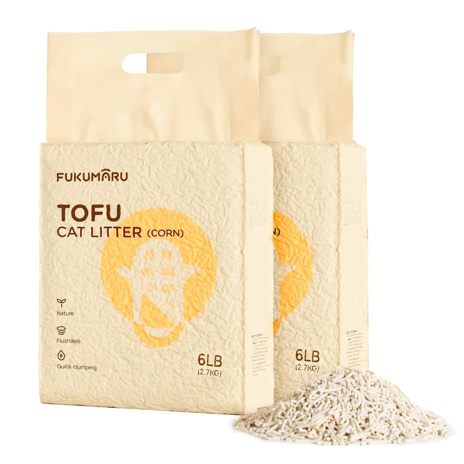FUKUMARU Litière pour Chat Tofu Agglomérante, Granulés de Maïs Mélangés, sans Poussière et Légèrement Agglomérante, Contrôle des odeurs, Lavable