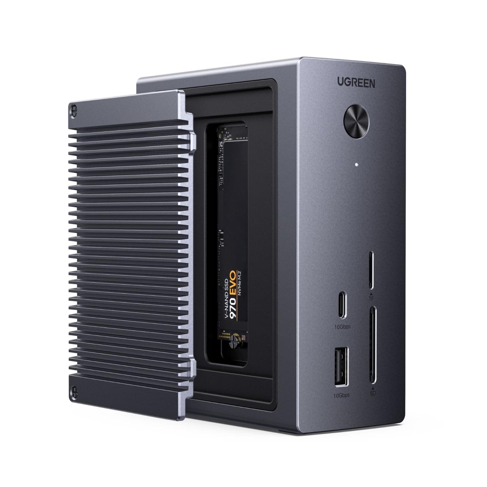 UGREEN Revodok Pro Station d'accueil avec Boîtier SSD M.2 NVME 10 en 1 Docking Station Hub USB C HDMI 4K 60Hz Multiport USB Data 10Gbps PD 100W Charge Adaptateur Ethernet Gigabit Lecteur Carte SD TF