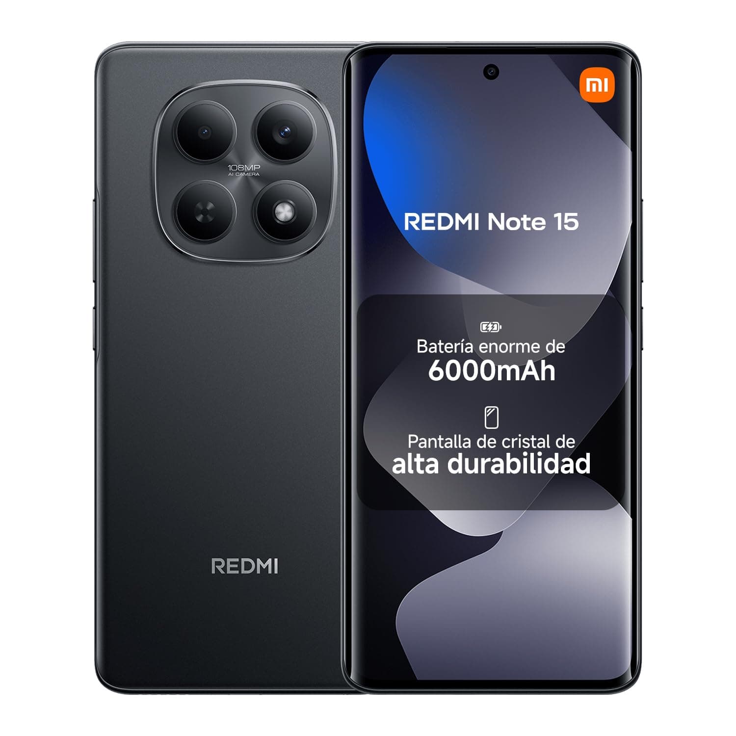XIAOMI REDMI Note 15 - Smartphone de 6+128GB, Pantalla AMOLED FHD+ de 6,77", MediaTek Helio G100-Ultra, cámara de 108MP, batería de 6000 mAh, Cargador no Incluido, Negro (Versión ES)