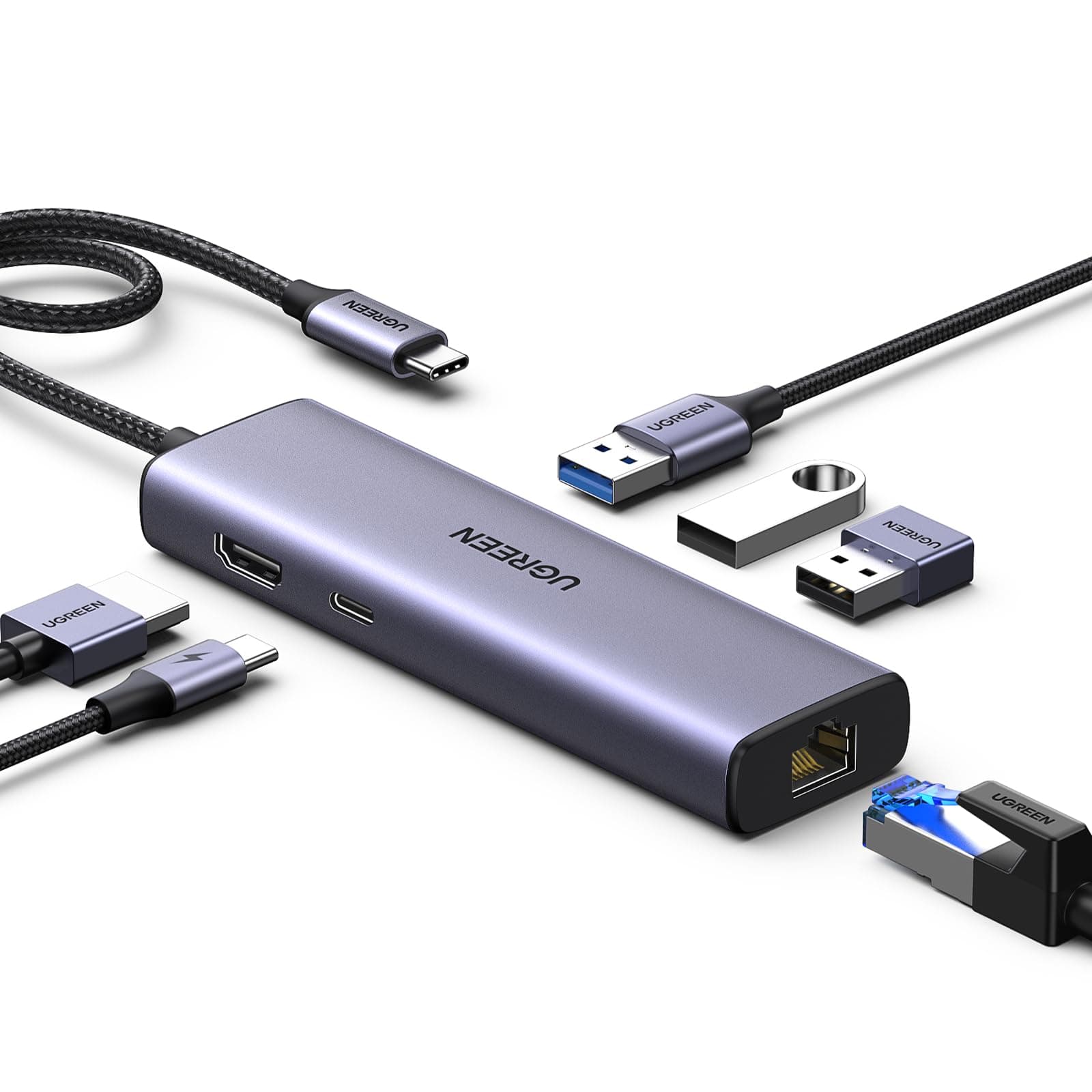 UGREEN Revodok 1061 Hub USB C Ethernet Gigabit HDMI 4K PD 100W Carica Adattatore Type C Docking Station Compatibile con MacBook Pro Air M3 M2 M1, iPad, iPhone 17 Pro Max Air, Galaxy S25