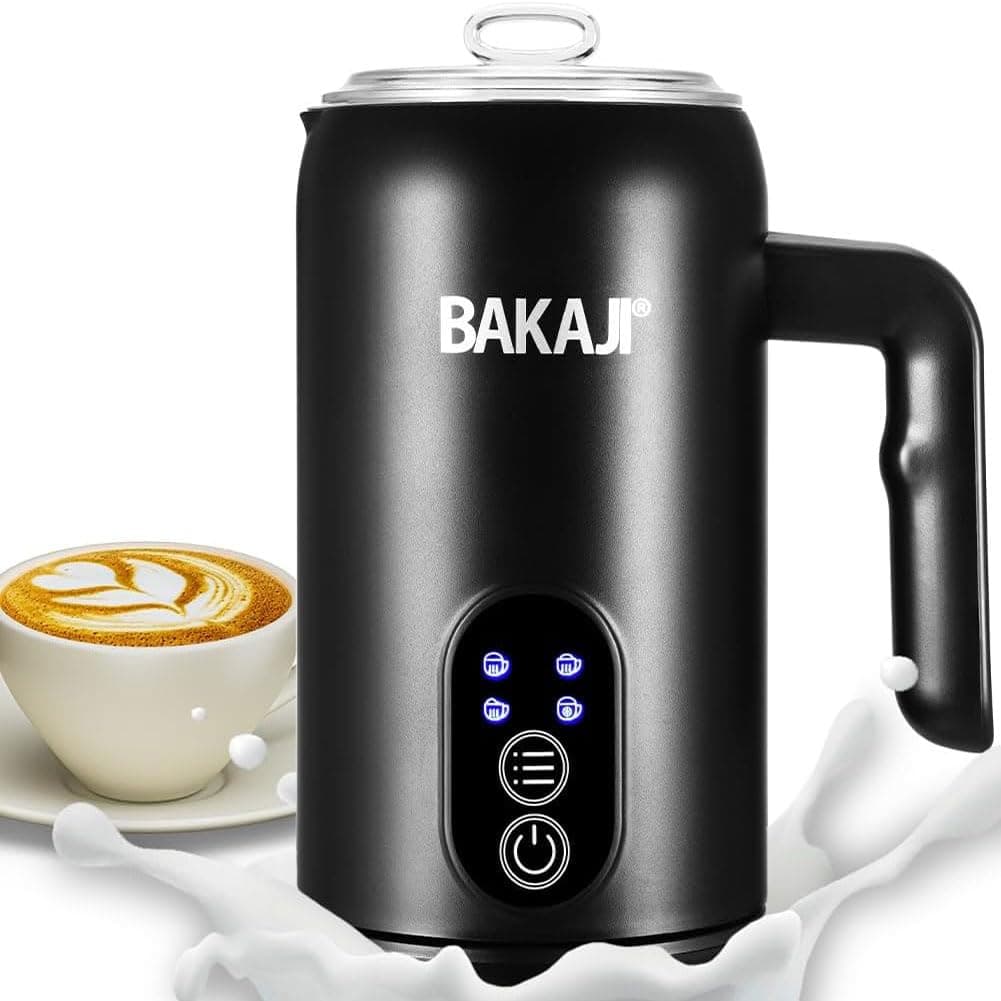 BAKAJI Montalatte Elettrico 4 in 1, Cappuccinatore Automatico 350 ml, Schiumatore per Schiuma Latte, Funzionamento Silenzioso, Ideale Cappuccino Caldo o Freddo, Caffè Macchiato, Acciaio Inossidabile