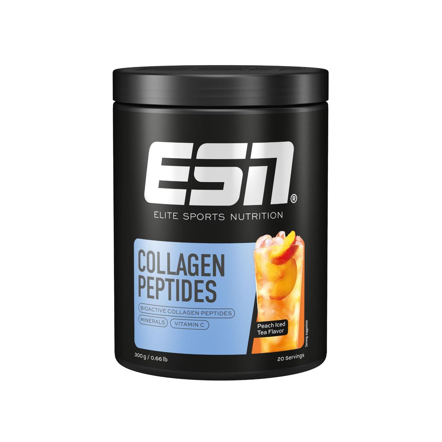 ESN Collagen Peptides, Thé glacé pêche, 300 g, avec hydrolysat de collagène, vitamines et minéraux - fabriqué en Allemagne